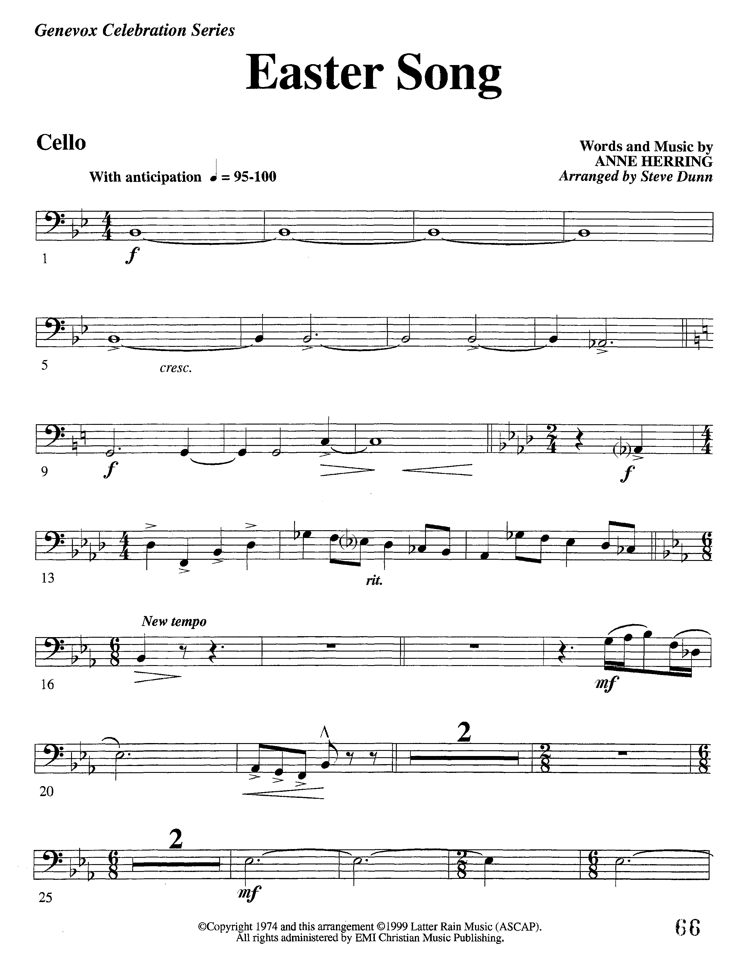 Easter Song (Instrumental) Cello (Lifeway Worship / Arr. Steve Dunn)