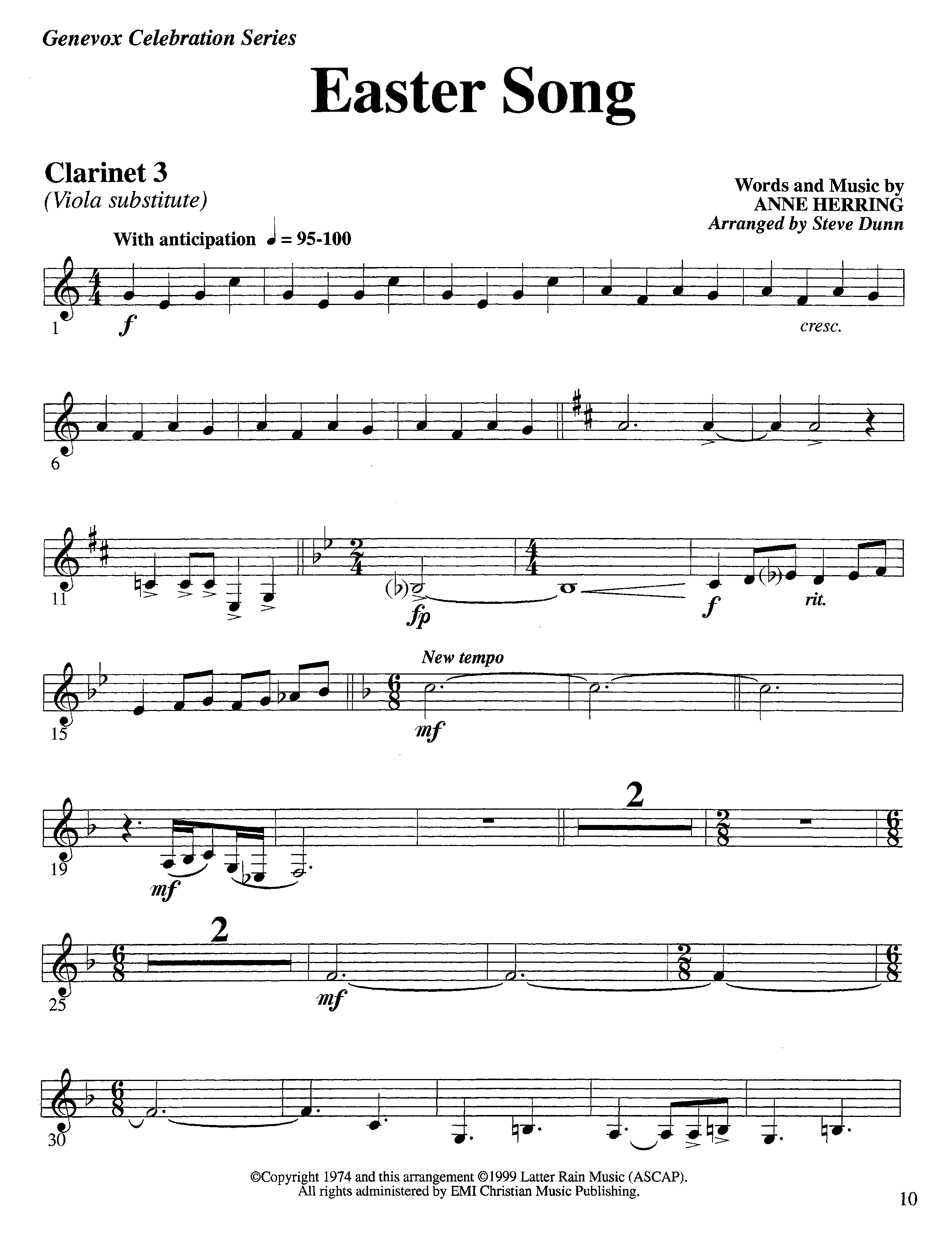 Easter Song (Instrumental) Clarinet 3 (Lifeway Worship / Arr. Steve Dunn)