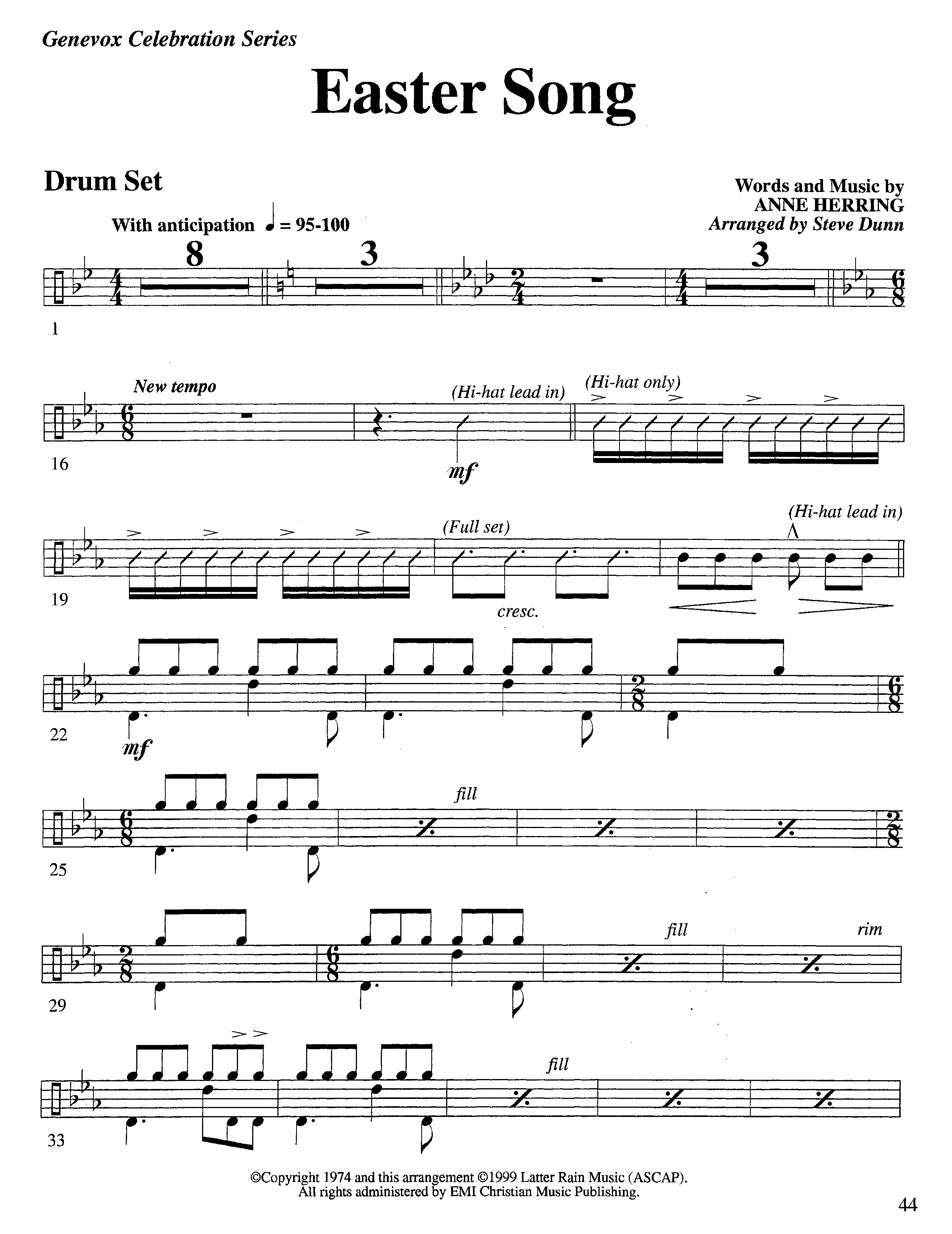 Easter Song (Instrumental) Drum Set (Lifeway Worship / Arr. Steve Dunn)
