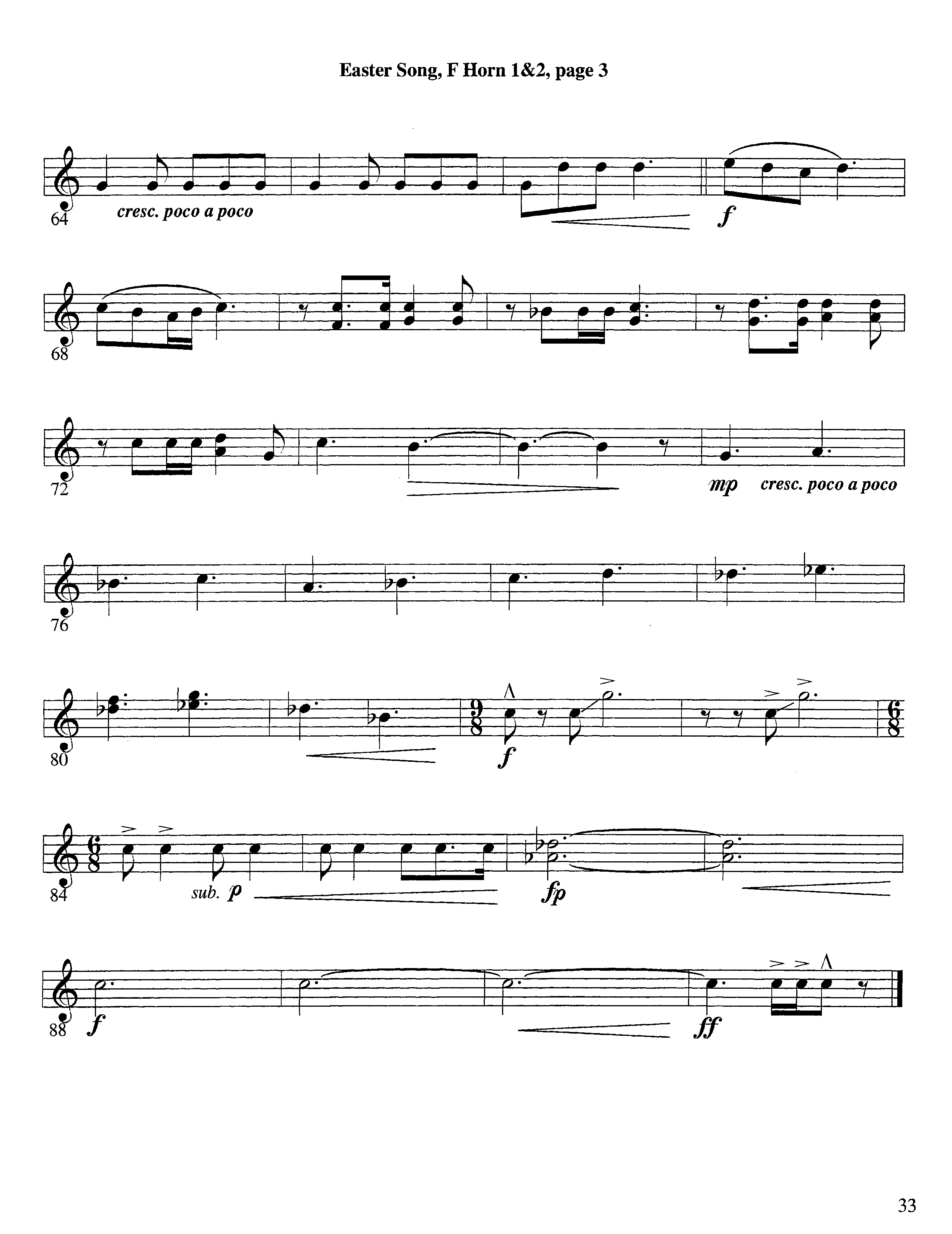 Easter Song (Instrumental) French Horn 1/2 (Lifeway Worship / Arr. Steve Dunn)