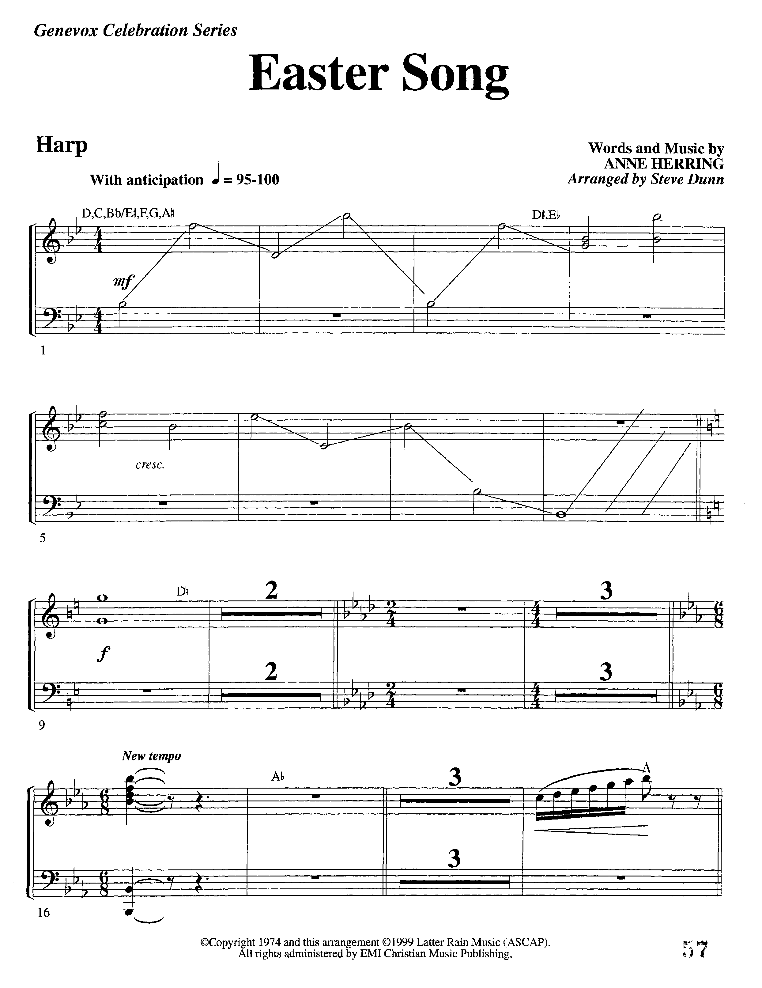Easter Song (Instrumental) Harp (Lifeway Worship / Arr. Steve Dunn)