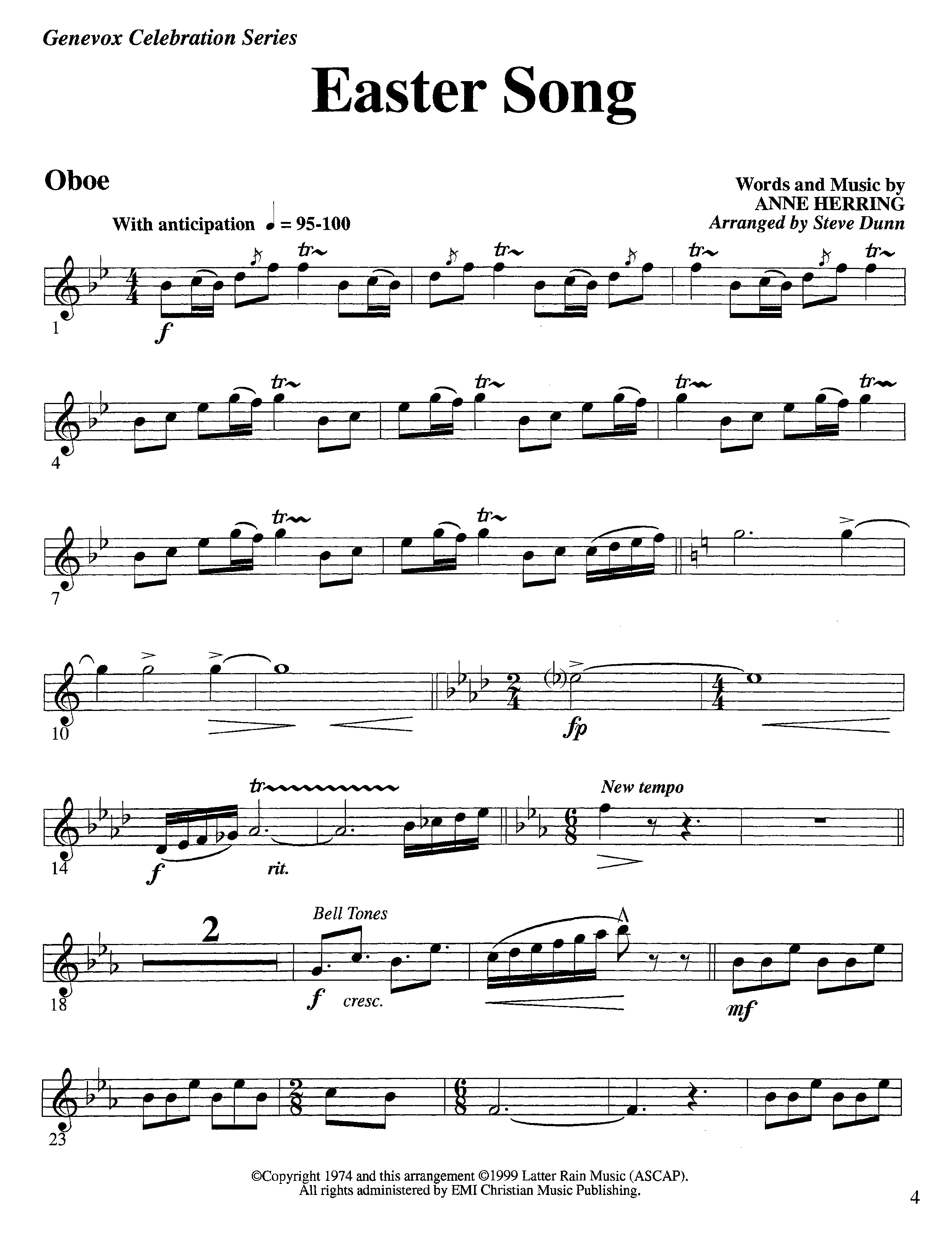 Easter Song (Instrumental) Oboe (Lifeway Worship / Arr. Steve Dunn)