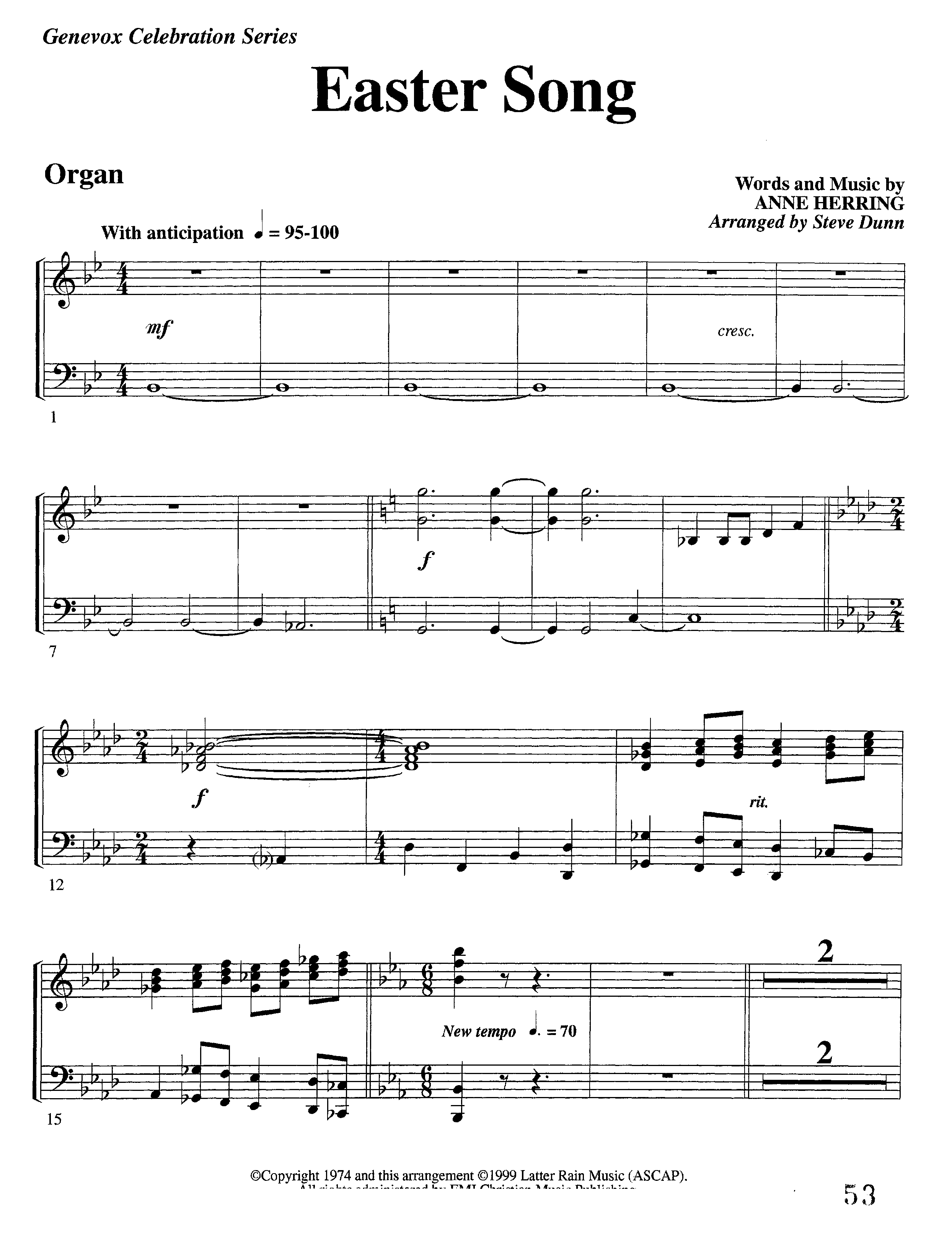 Easter Song (Instrumental) Organ (Lifeway Worship / Arr. Steve Dunn)
