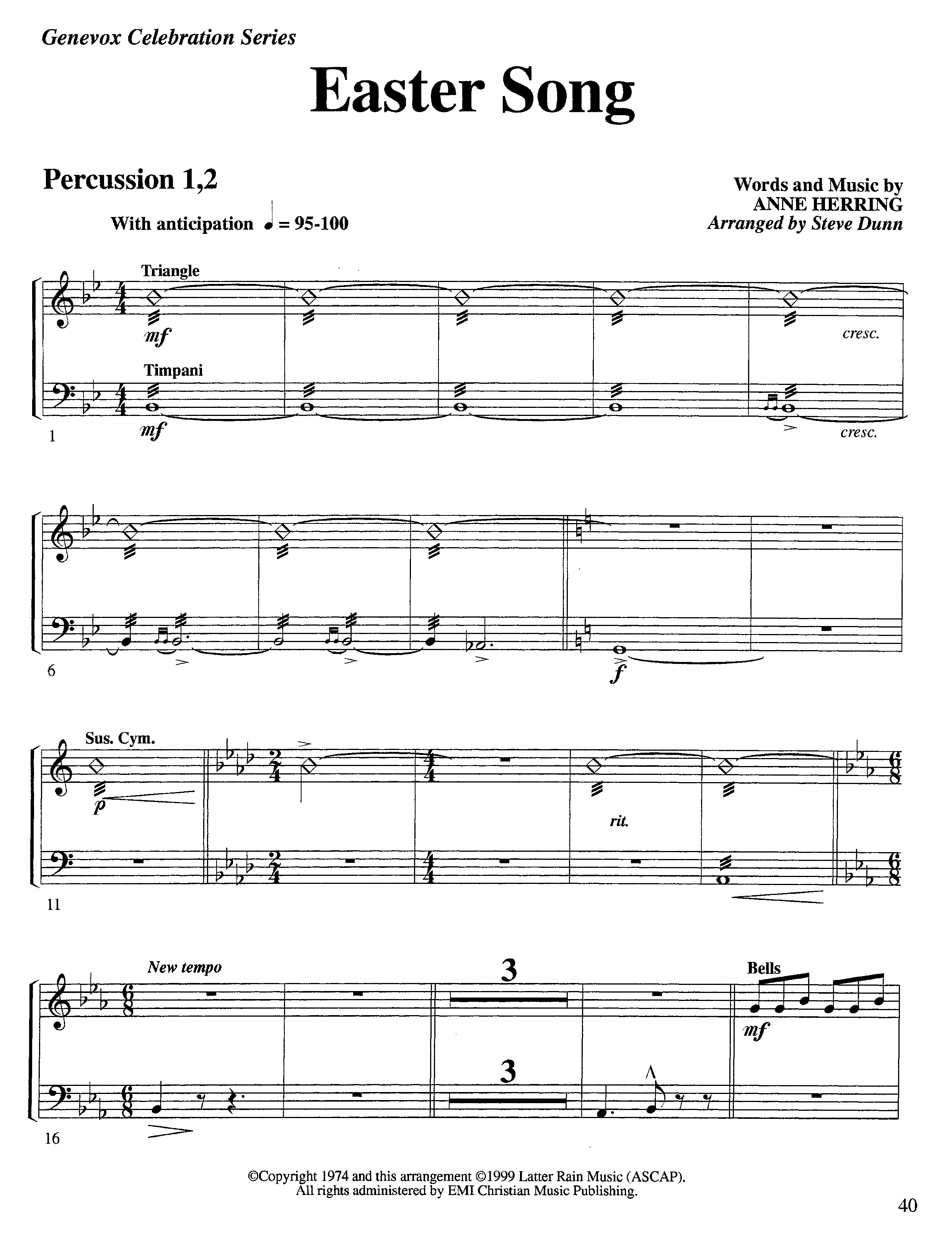 Easter Song (Instrumental) Percussion 1/2 (Lifeway Worship / Arr. Steve Dunn)
