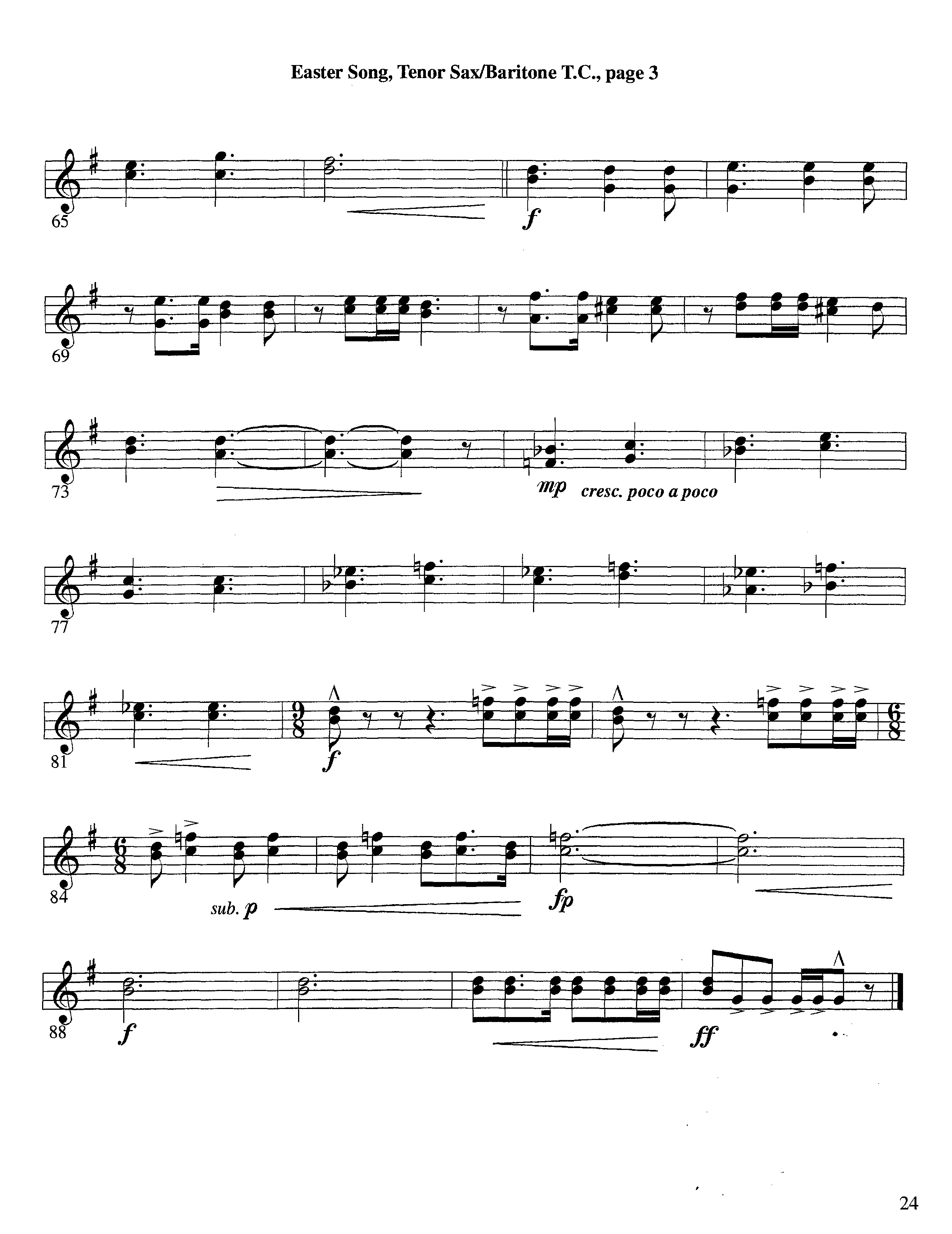 Easter Song (Instrumental) Tenor Sax/Baritone T.C. (Lifeway Worship / Arr. Steve Dunn)