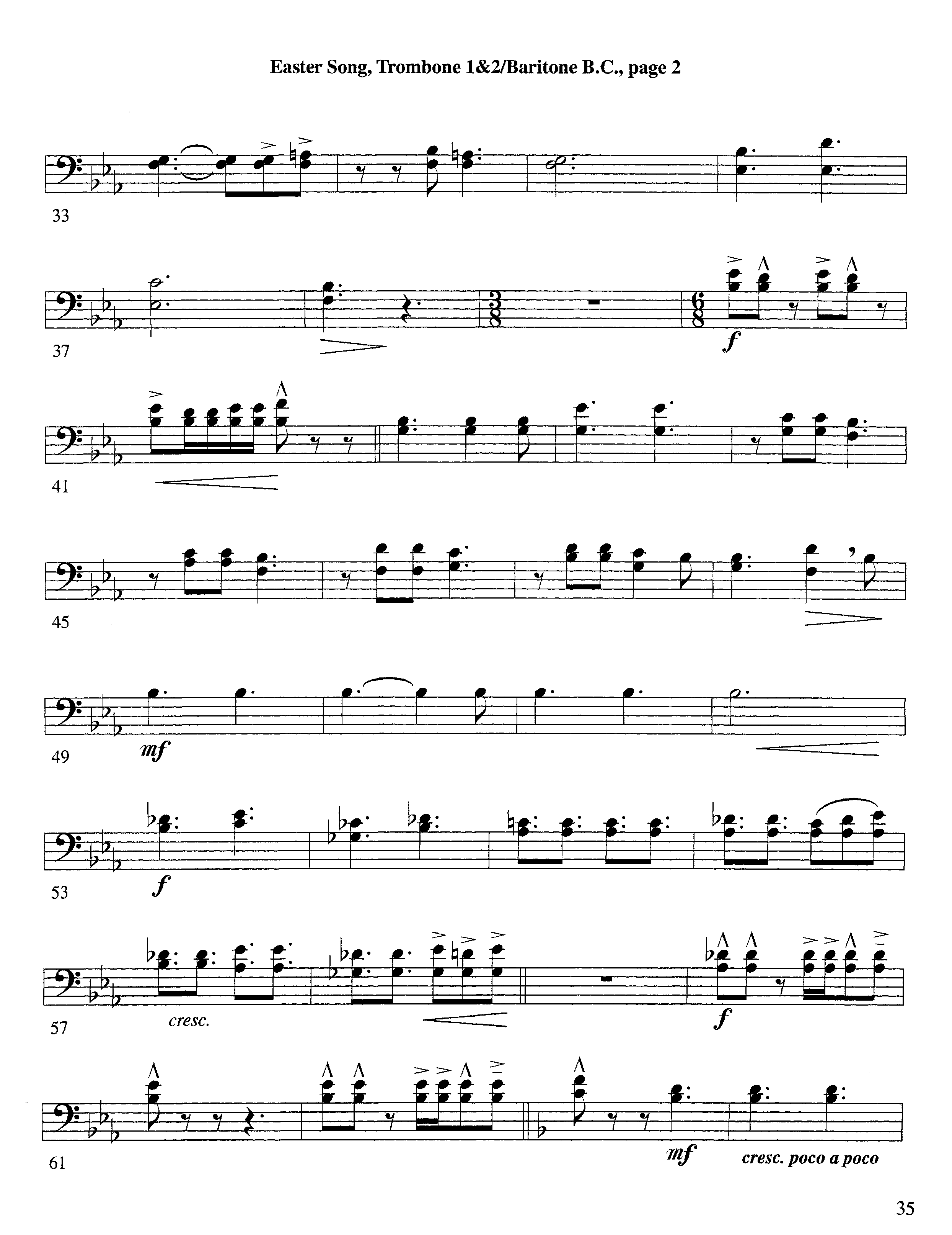 Easter Song (Instrumental) Trombone 1/2 (Lifeway Worship / Arr. Steve Dunn)