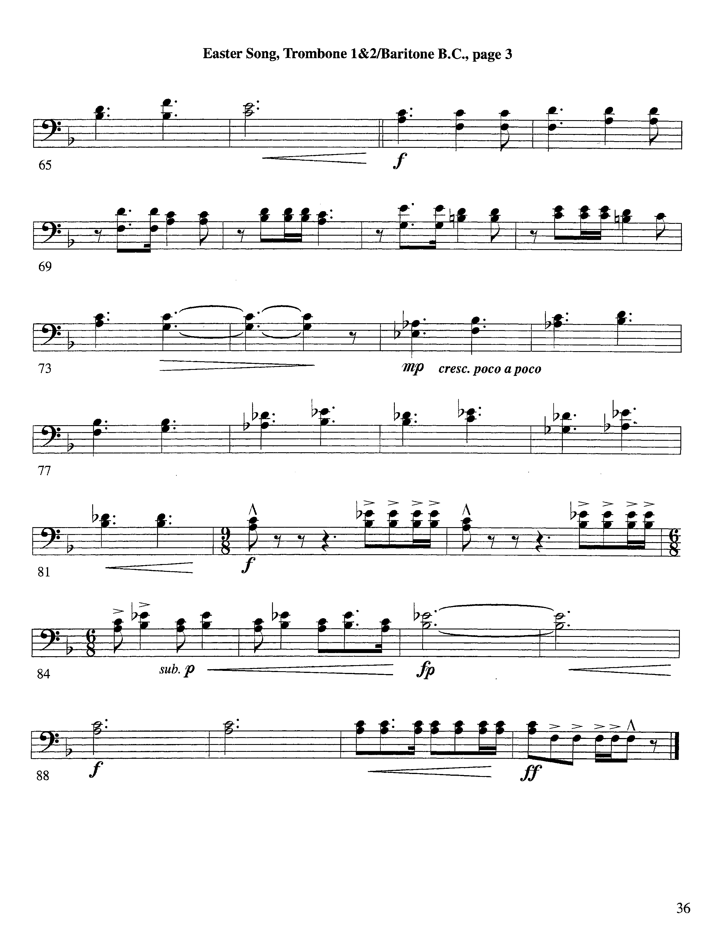 Easter Song (Instrumental) Trombone 1/2 (Lifeway Worship / Arr. Steve Dunn)