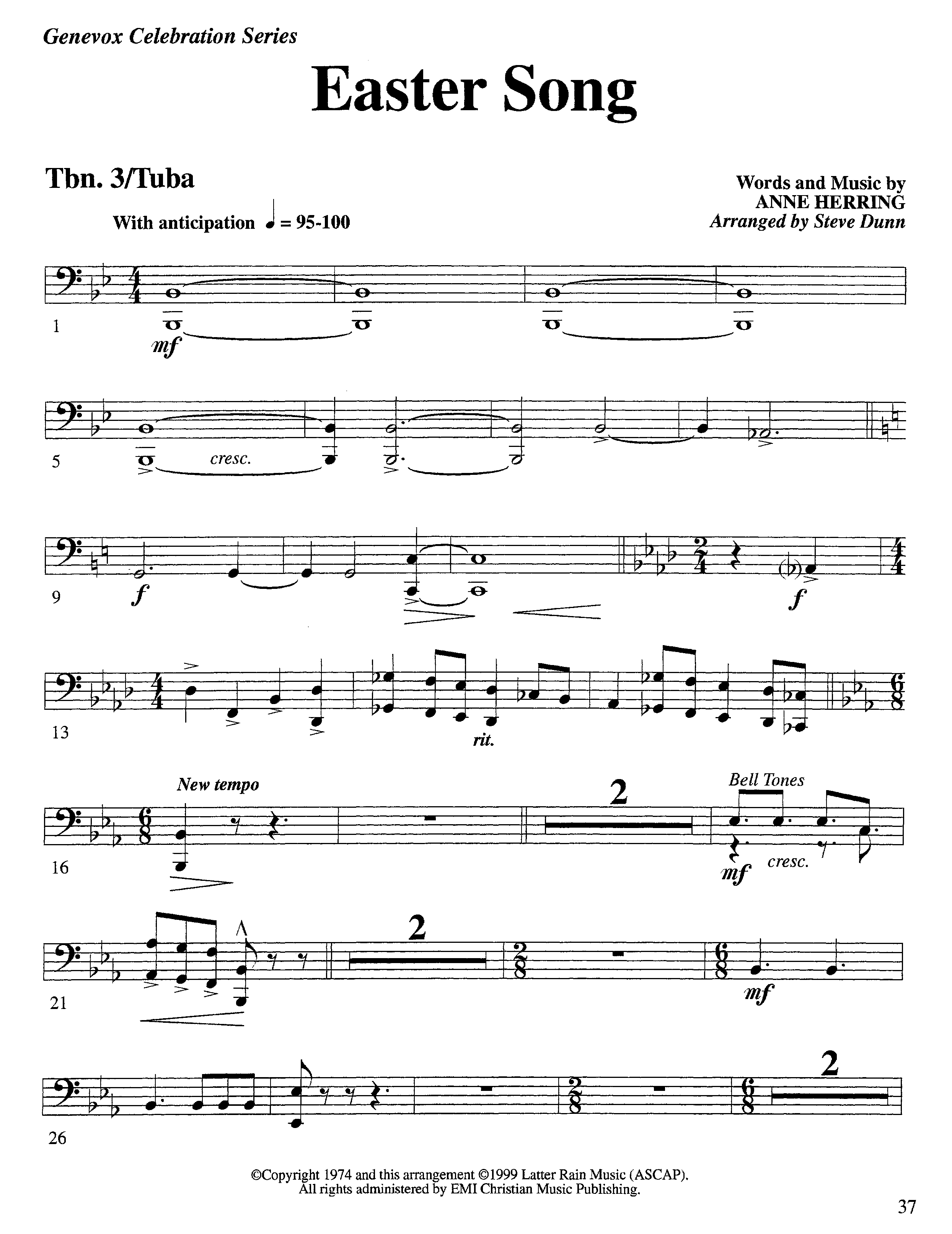 Easter Song (Instrumental) Trombone 3/Tuba (Lifeway Worship / Arr. Steve Dunn)