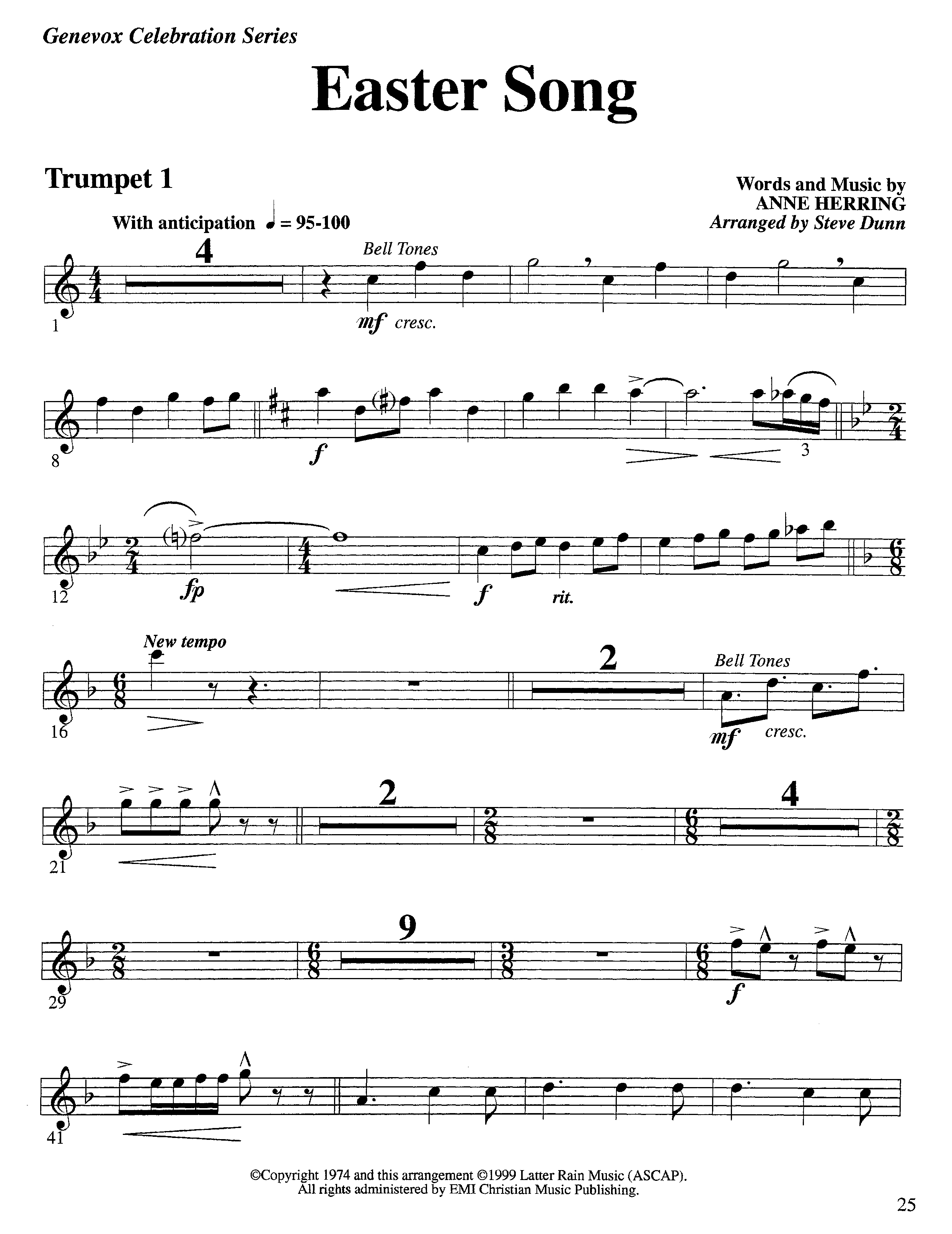 Easter Song (Instrumental) Trumpet 1 (Lifeway Worship / Arr. Steve Dunn)