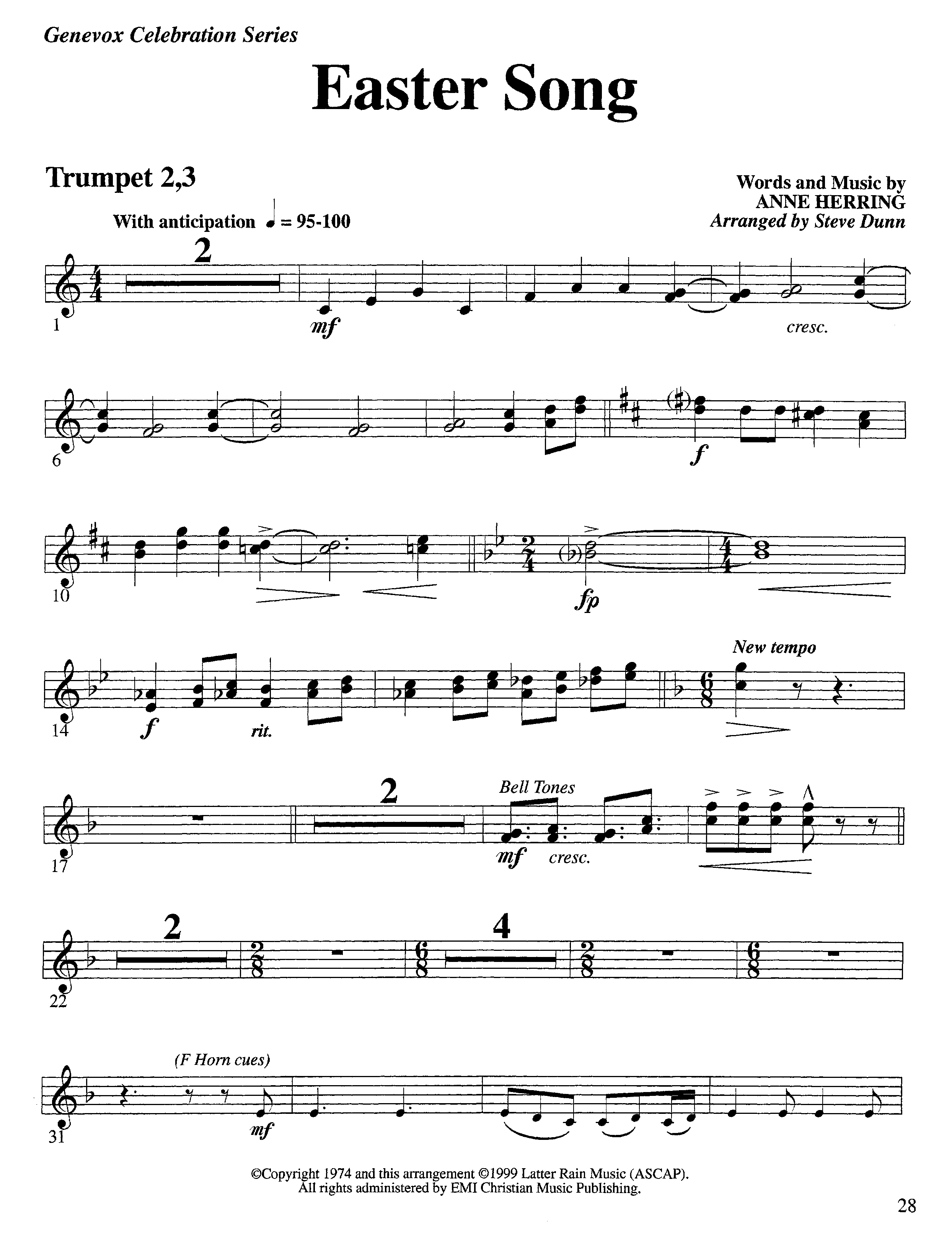 Easter Song (Instrumental) Trumpet 2/3 (Lifeway Worship / Arr. Steve Dunn)