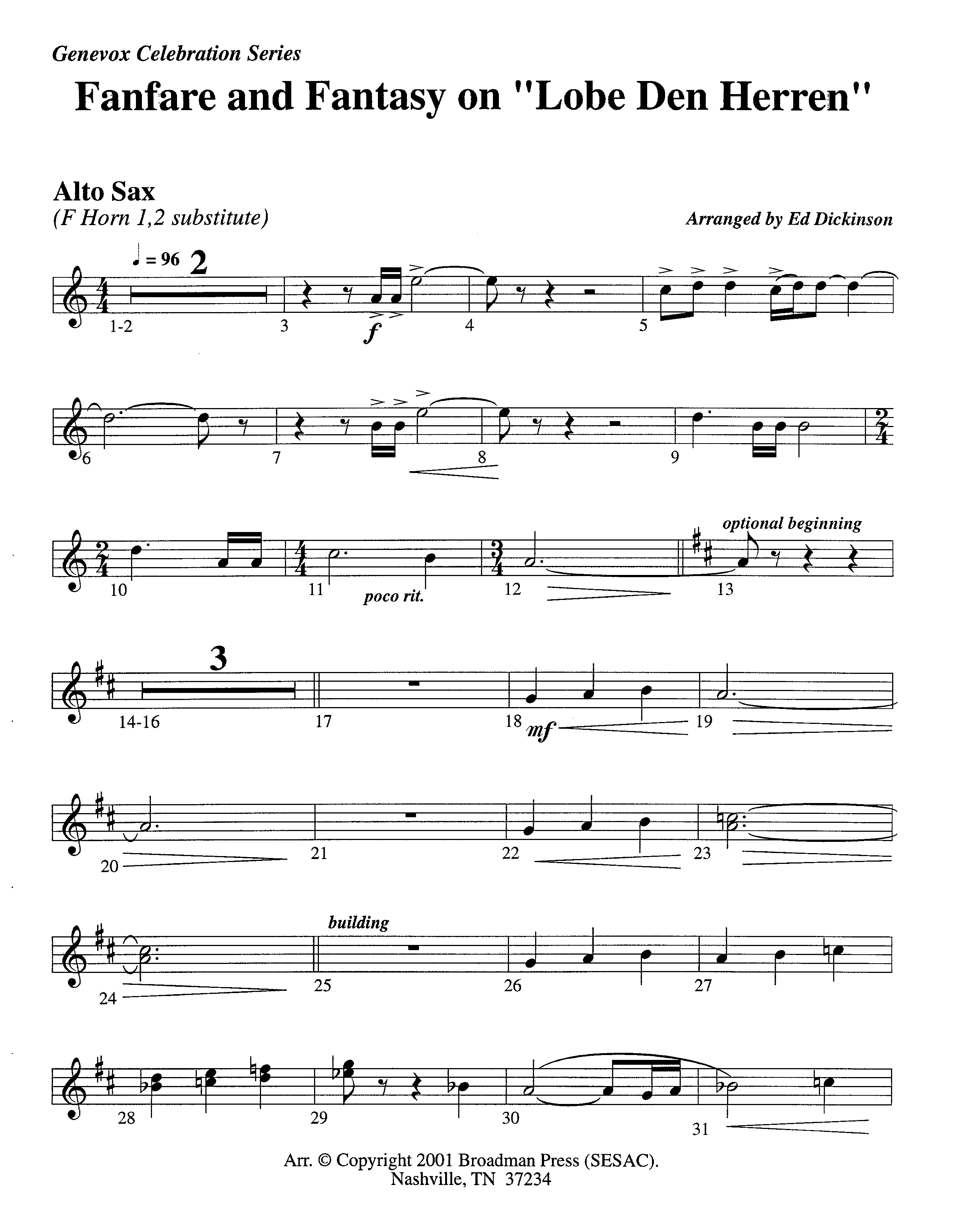 Fanfare and Fantasy on Lobe Den Herren (Instrumental) Alto Sax (Lifeway Worship / Arr. Ed Dickinson)