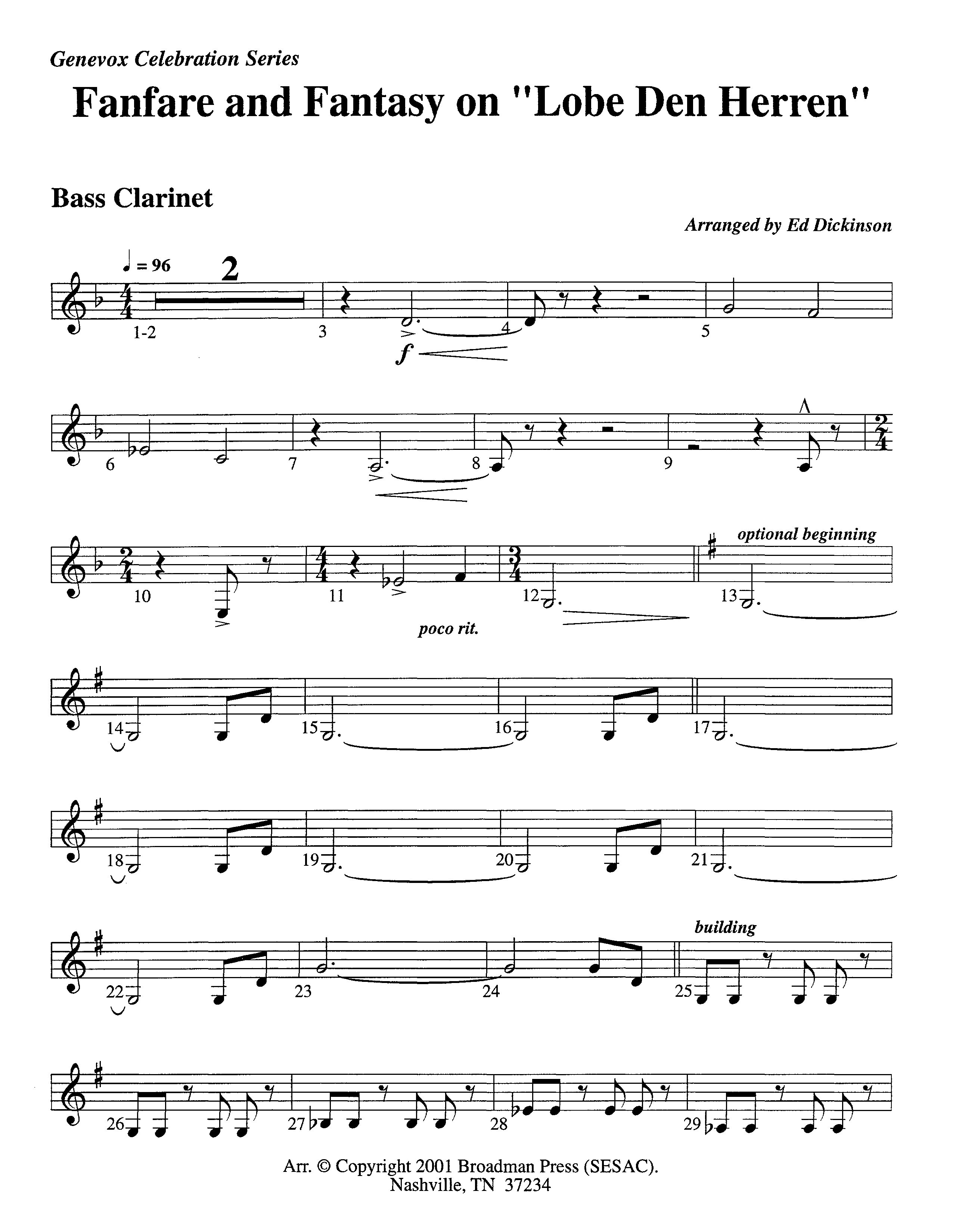 Fanfare and Fantasy on Lobe Den Herren (Instrumental) Bass Clarinet (Lifeway Worship / Arr. Ed Dickinson)