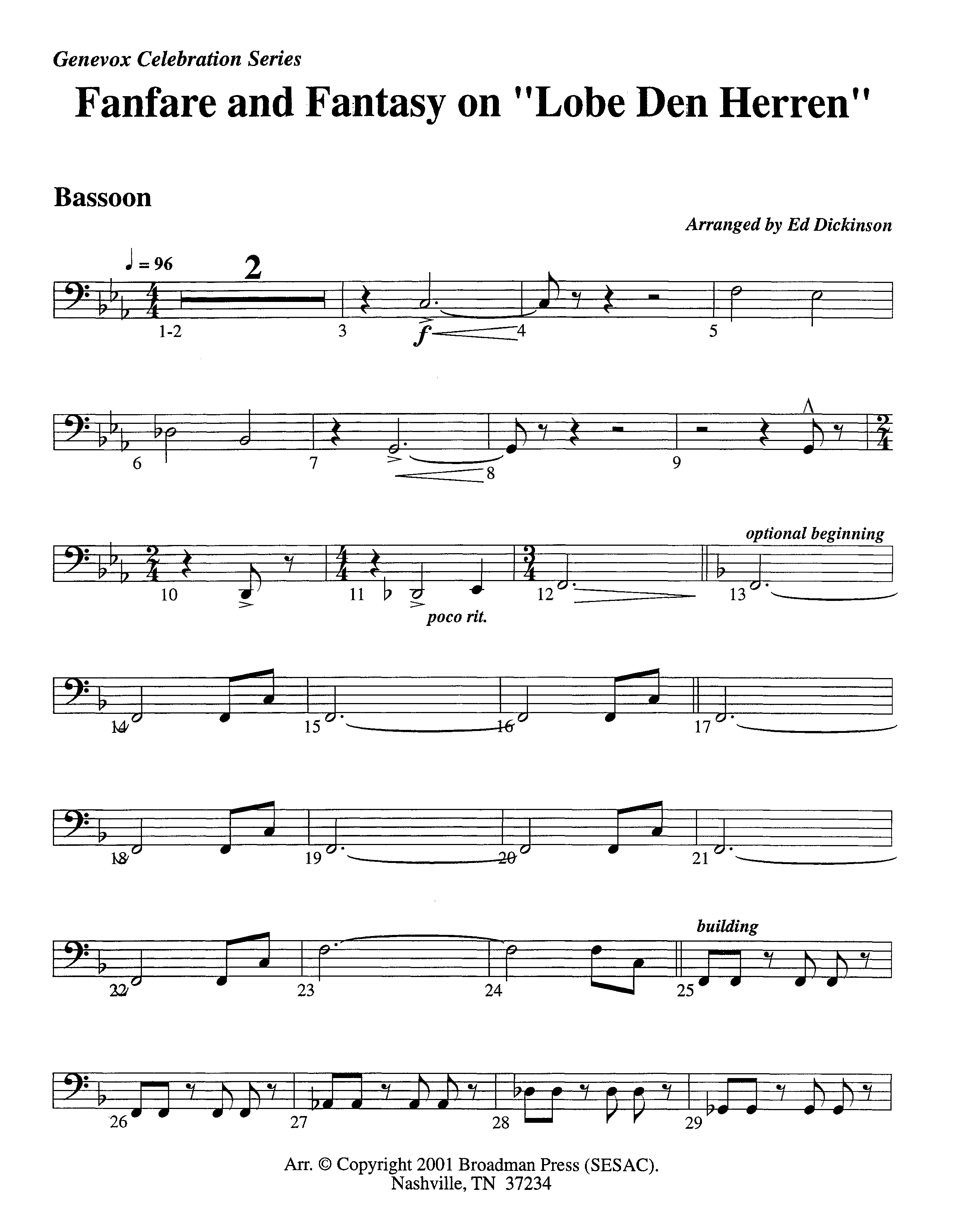 Fanfare and Fantasy on Lobe Den Herren (Instrumental) Bassoon (Lifeway Worship / Arr. Ed Dickinson)
