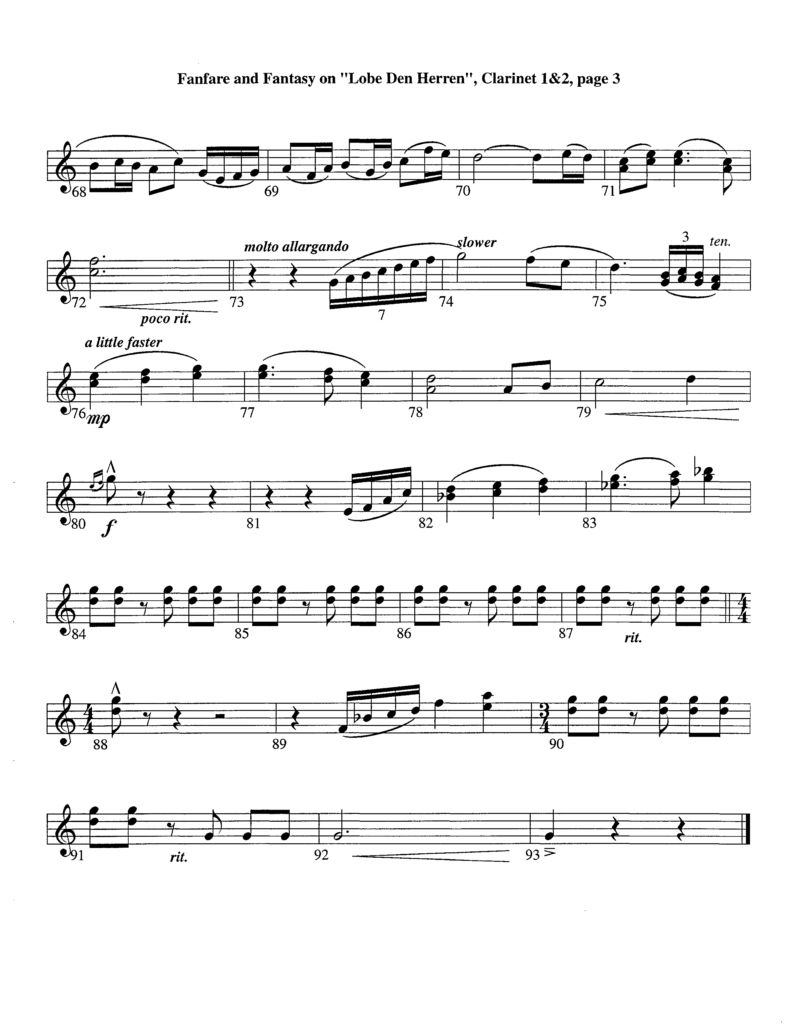 Fanfare and Fantasy on Lobe Den Herren (Instrumental) Clarinet 1/2 (Lifeway Worship / Arr. Ed Dickinson)