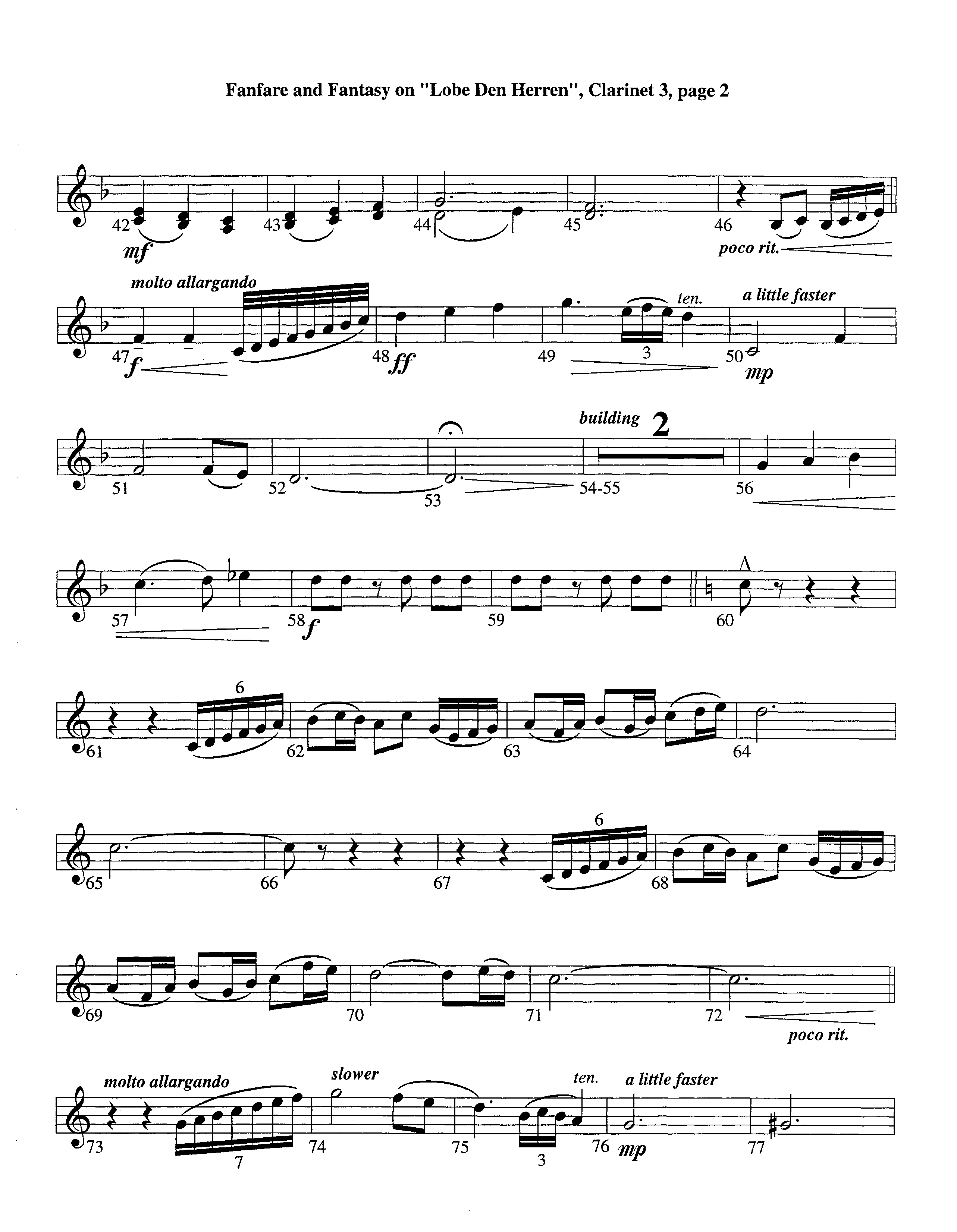 Fanfare and Fantasy on Lobe Den Herren (Instrumental) Clarinet 3 (Lifeway Worship / Arr. Ed Dickinson)