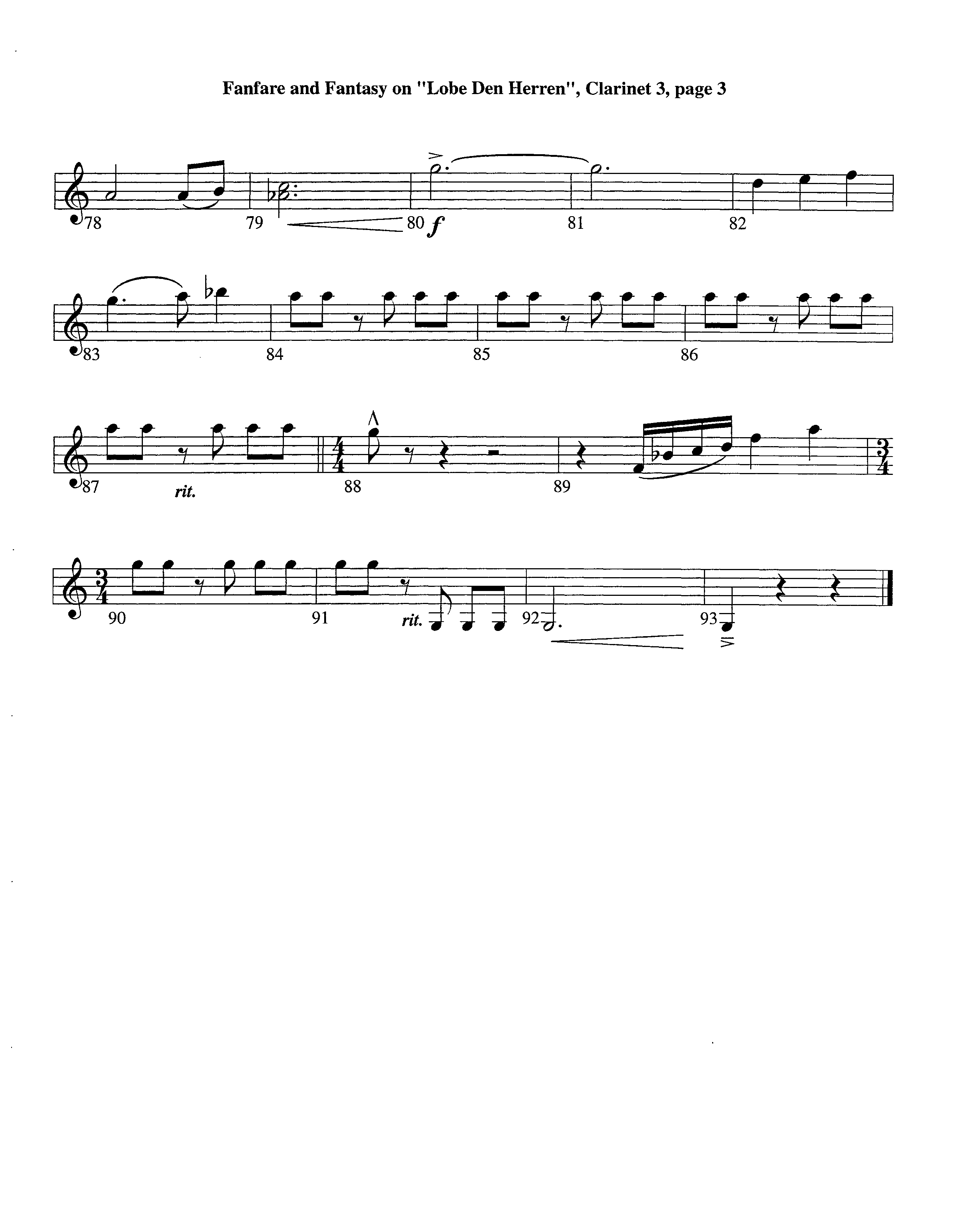 Fanfare and Fantasy on Lobe Den Herren (Instrumental) Clarinet 3 (Lifeway Worship / Arr. Ed Dickinson)