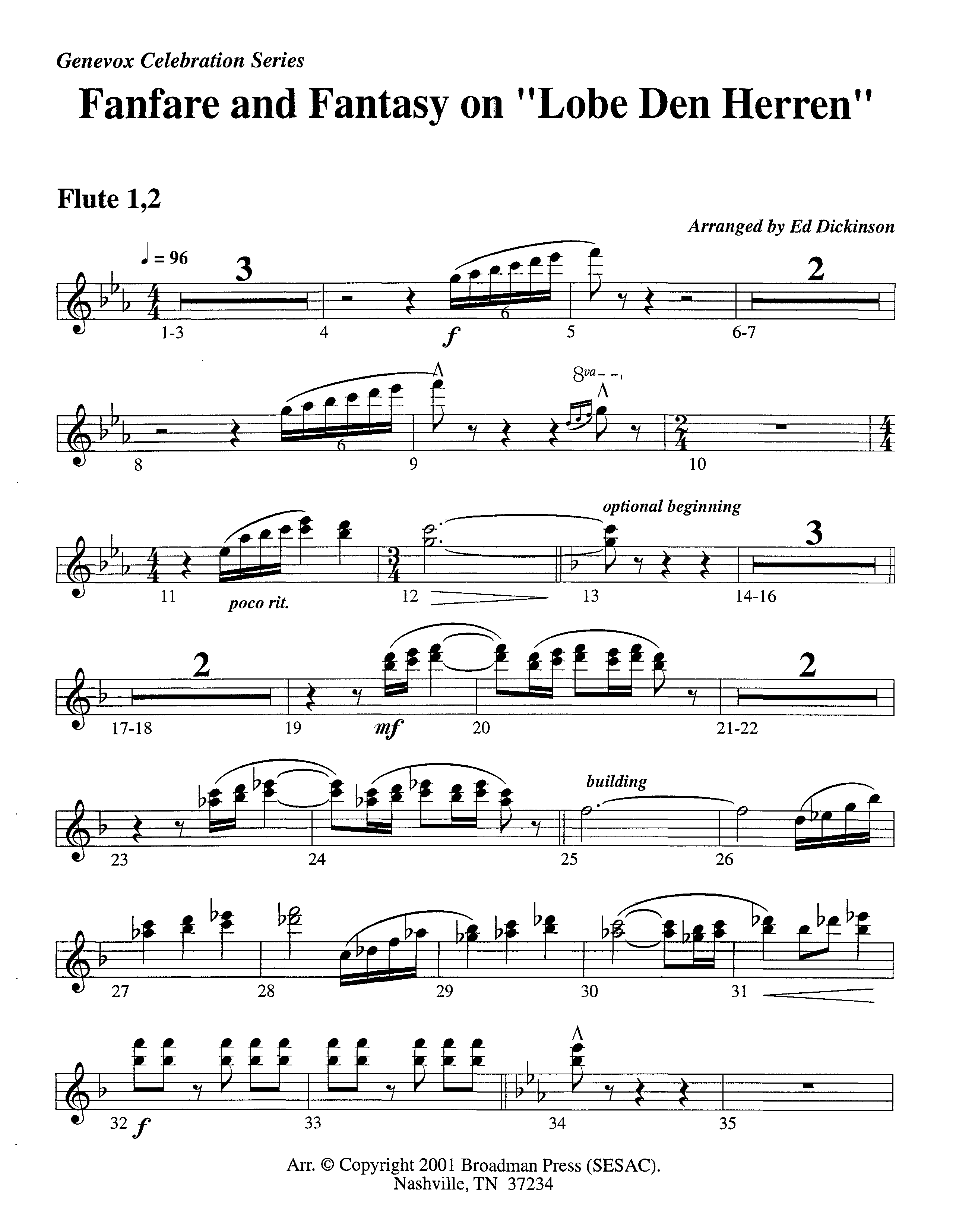 Fanfare and Fantasy on Lobe Den Herren (Instrumental) Flute 1/2 (Lifeway Worship / Arr. Ed Dickinson)