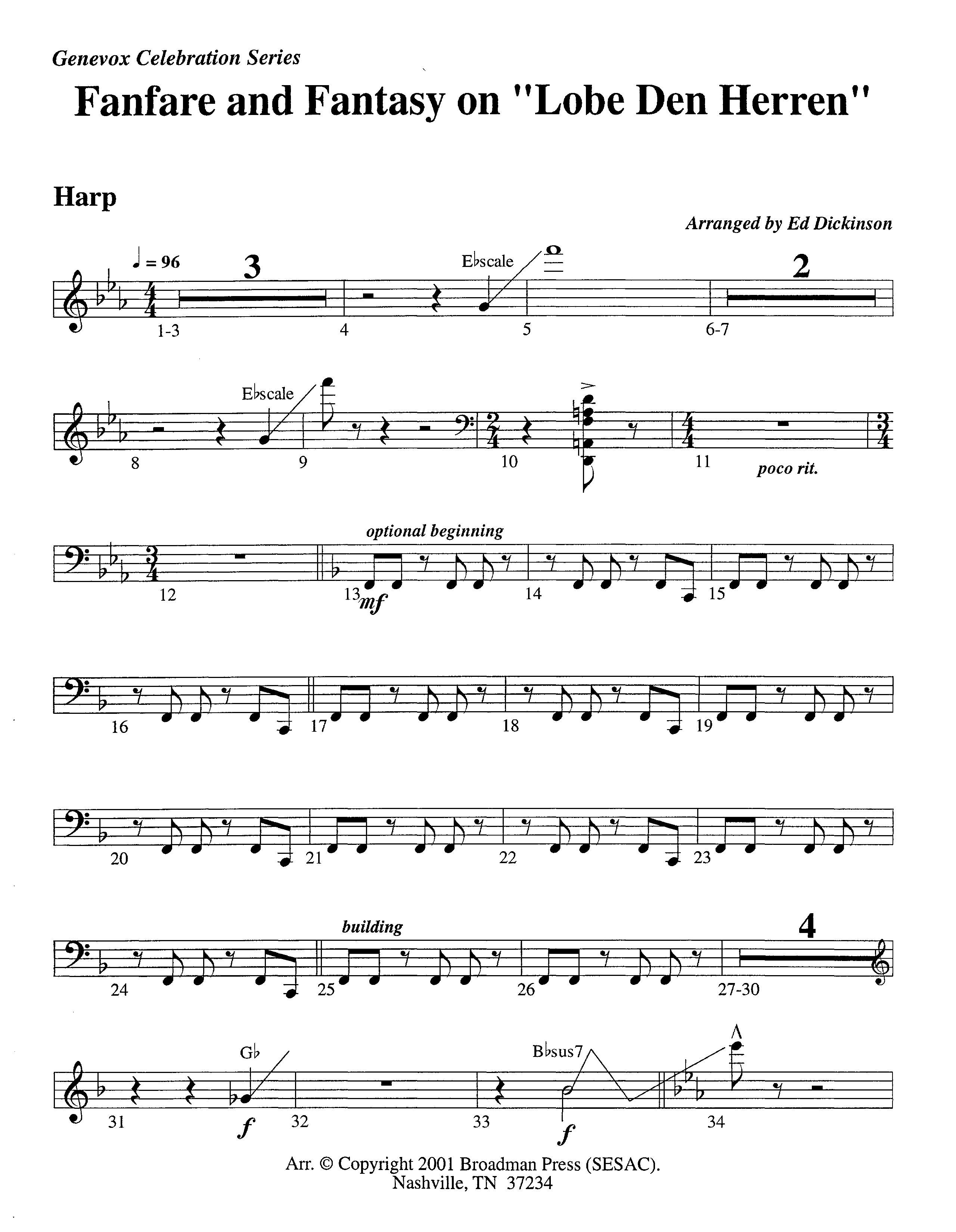 Fanfare and Fantasy on Lobe Den Herren (Instrumental) Harp (Lifeway Worship / Arr. Ed Dickinson)