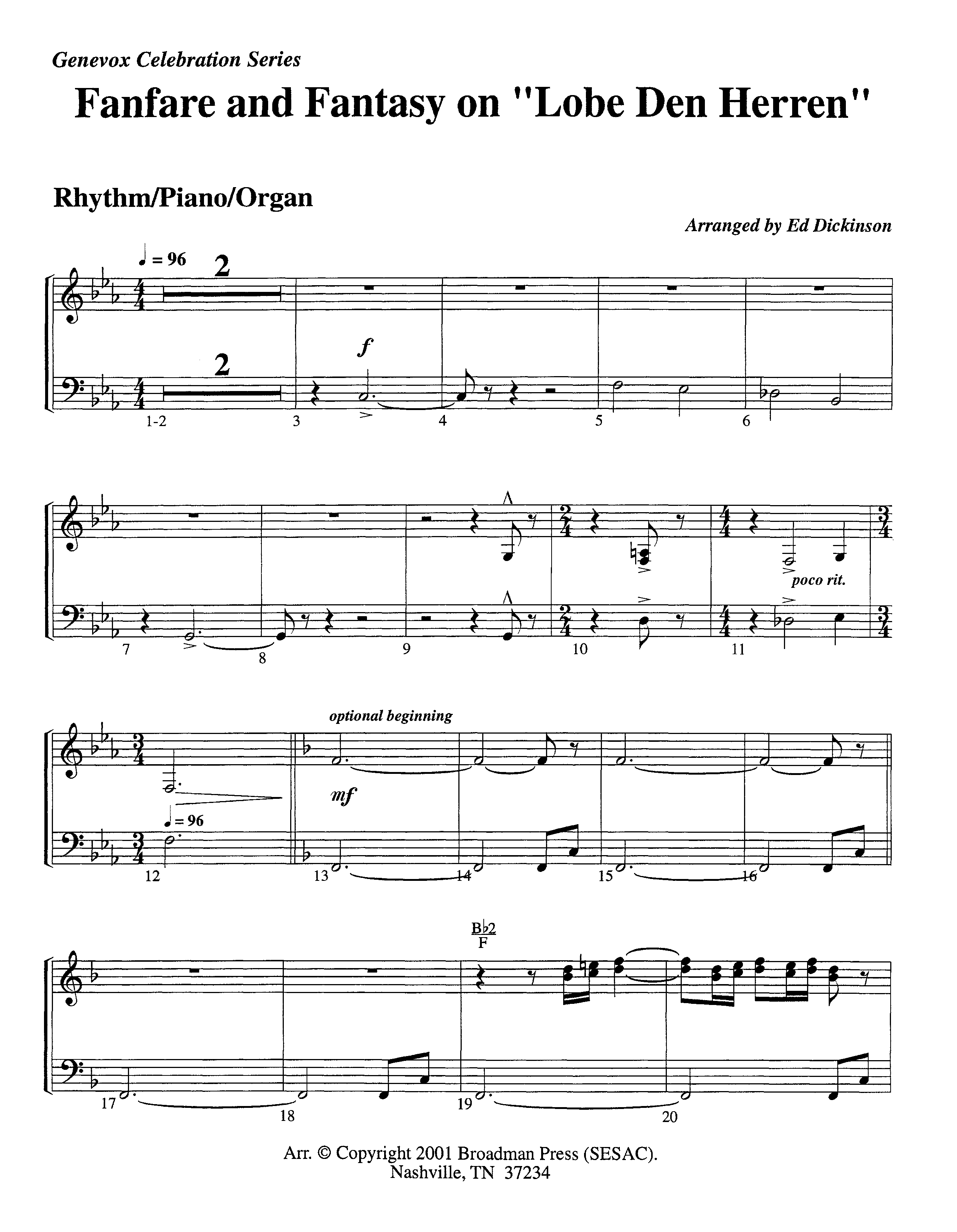 Fanfare and Fantasy on Lobe Den Herren (Instrumental) Keys (Lifeway Worship / Arr. Ed Dickinson)