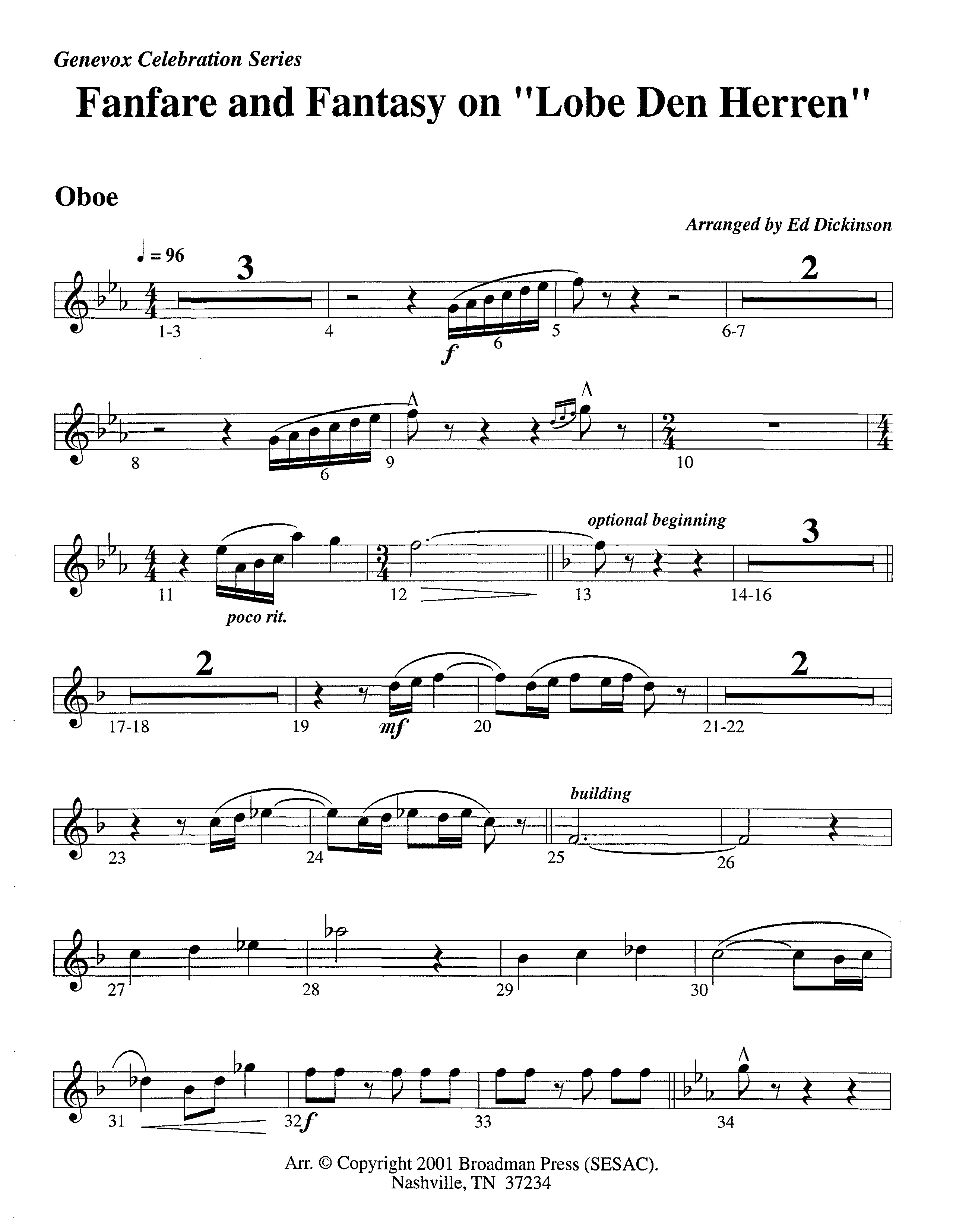 Fanfare and Fantasy on Lobe Den Herren (Instrumental) Oboe (Lifeway Worship / Arr. Ed Dickinson)