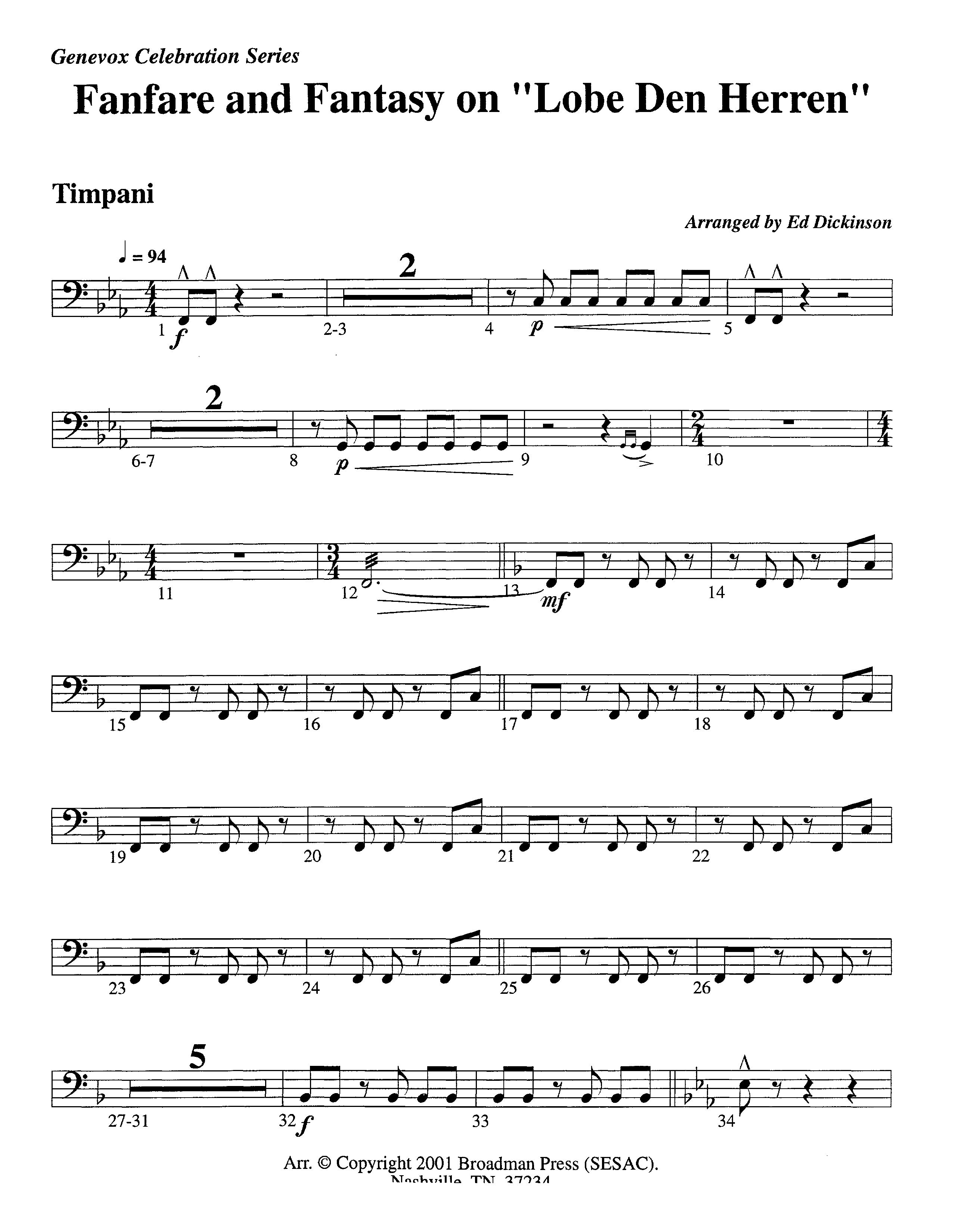 Fanfare and Fantasy on Lobe Den Herren (Instrumental) Timpani (Lifeway Worship / Arr. Ed Dickinson)