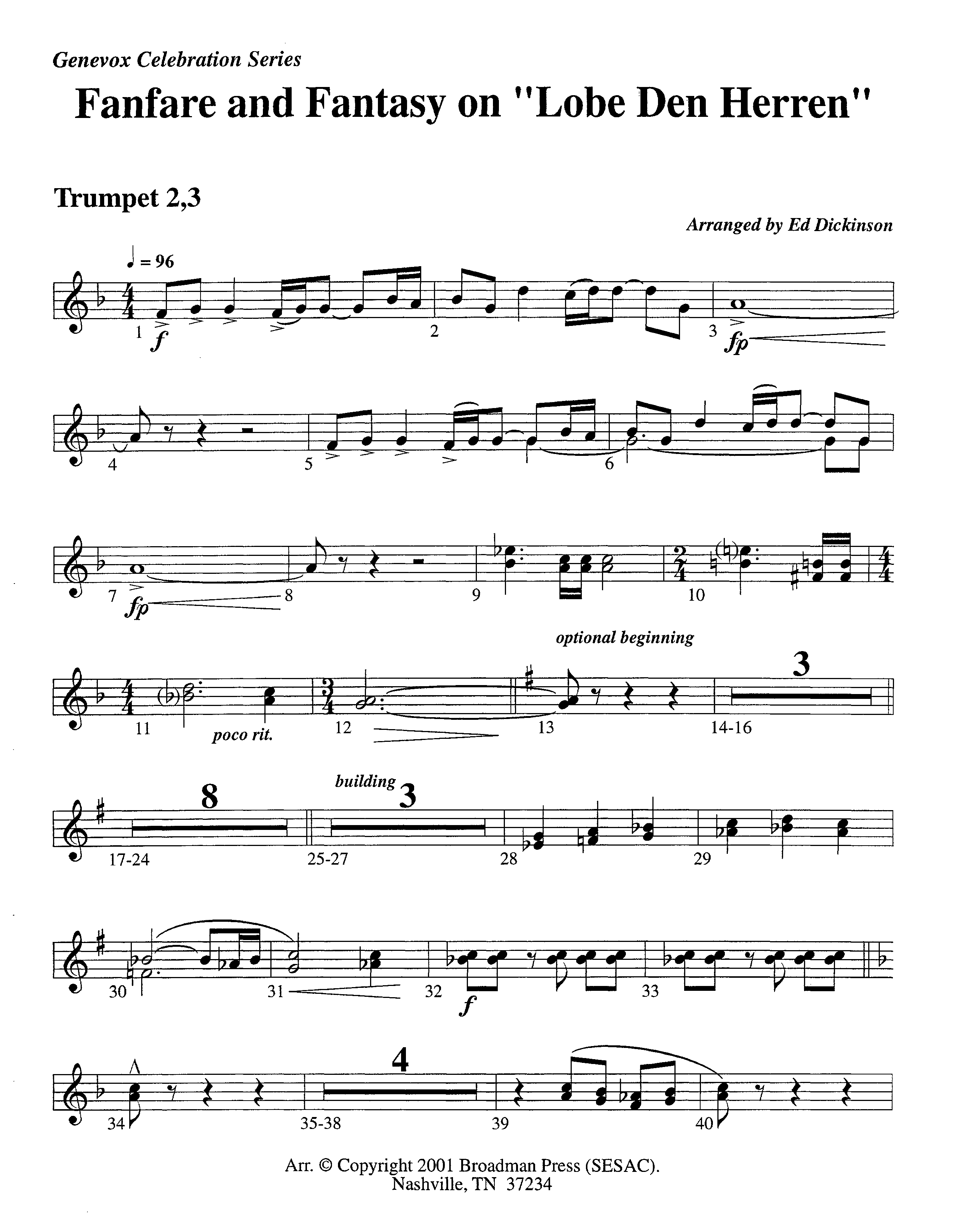 Fanfare and Fantasy on Lobe Den Herren (Instrumental) Trumpet 2/3 (Lifeway Worship / Arr. Ed Dickinson)