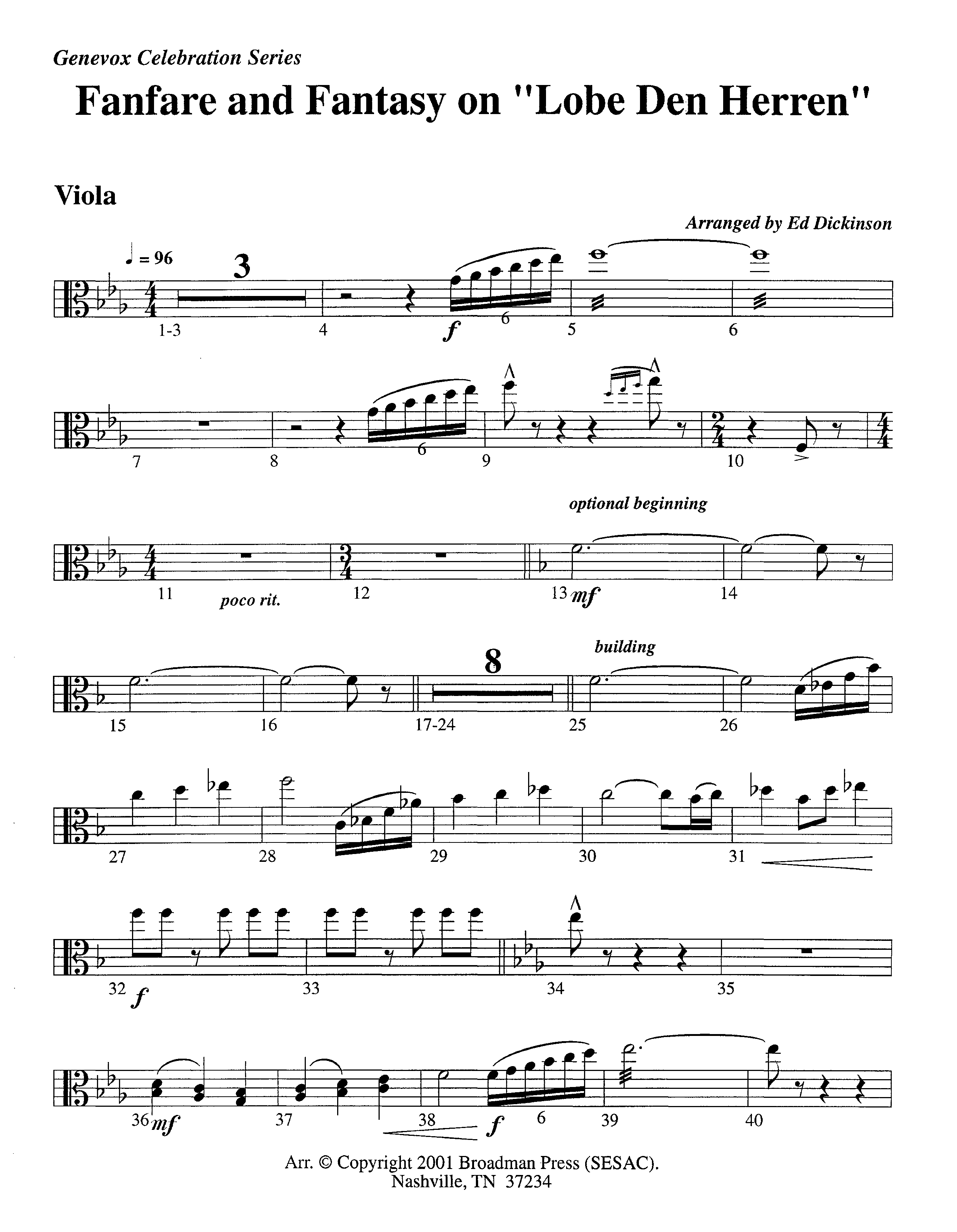 Fanfare and Fantasy on Lobe Den Herren (Instrumental) Viola (Lifeway Worship / Arr. Ed Dickinson)