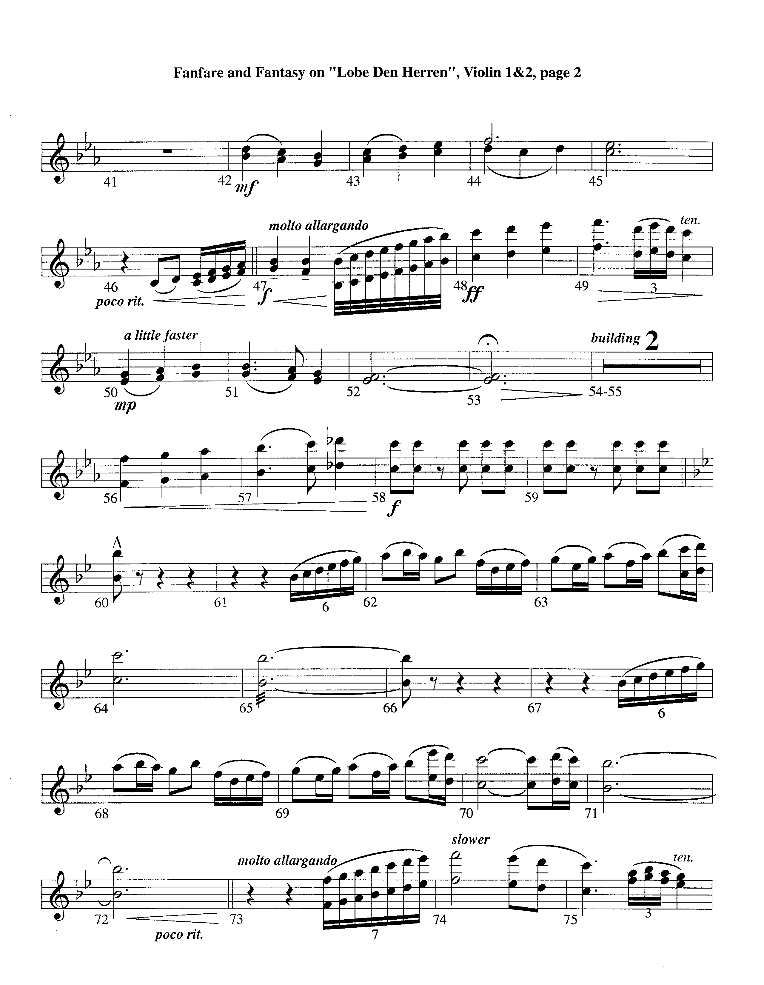 Fanfare and Fantasy on Lobe Den Herren (Instrumental) Violin 1/2 (Lifeway Worship / Arr. Ed Dickinson)