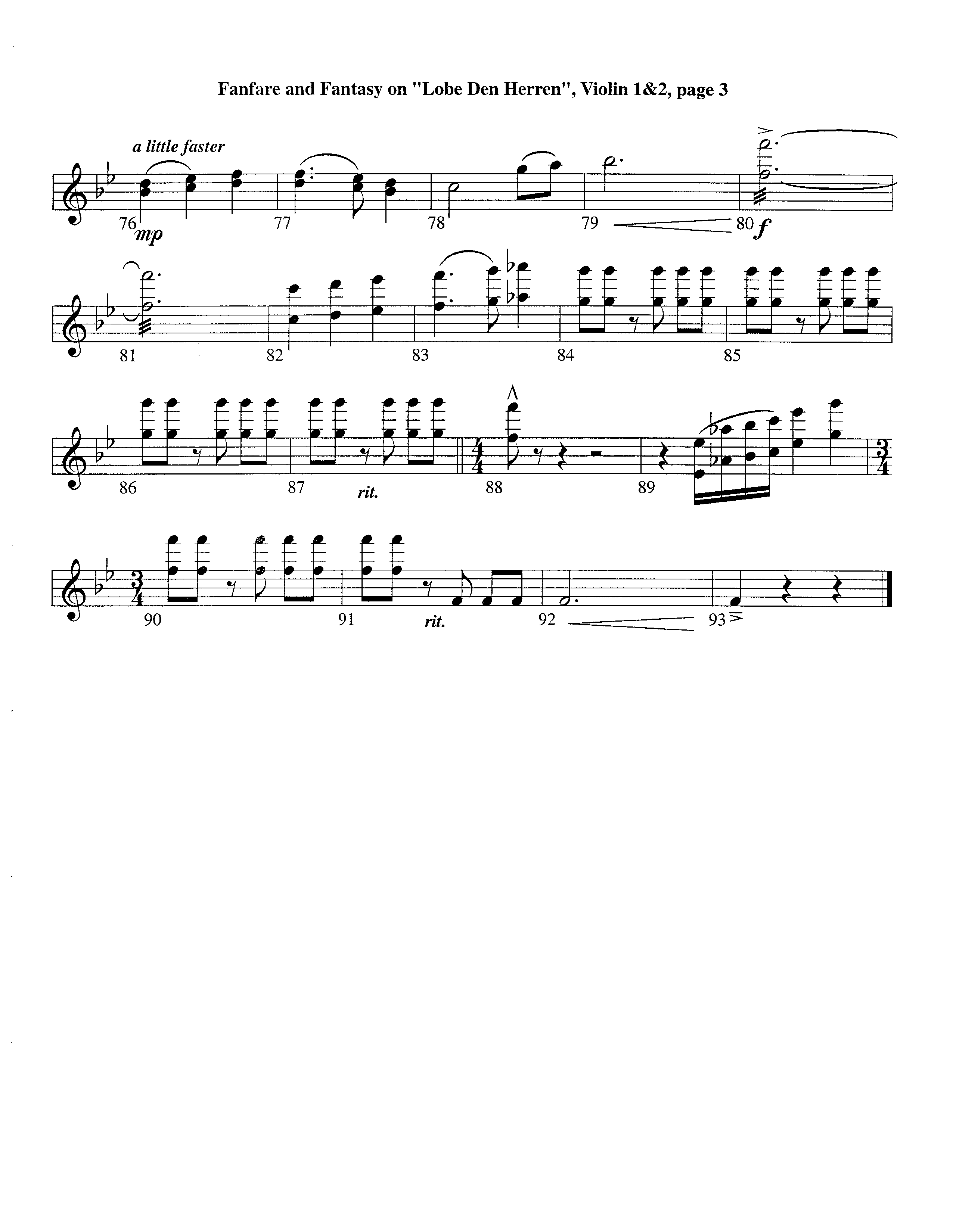 Fanfare and Fantasy on Lobe Den Herren (Instrumental) Violin 1/2 (Lifeway Worship / Arr. Ed Dickinson)