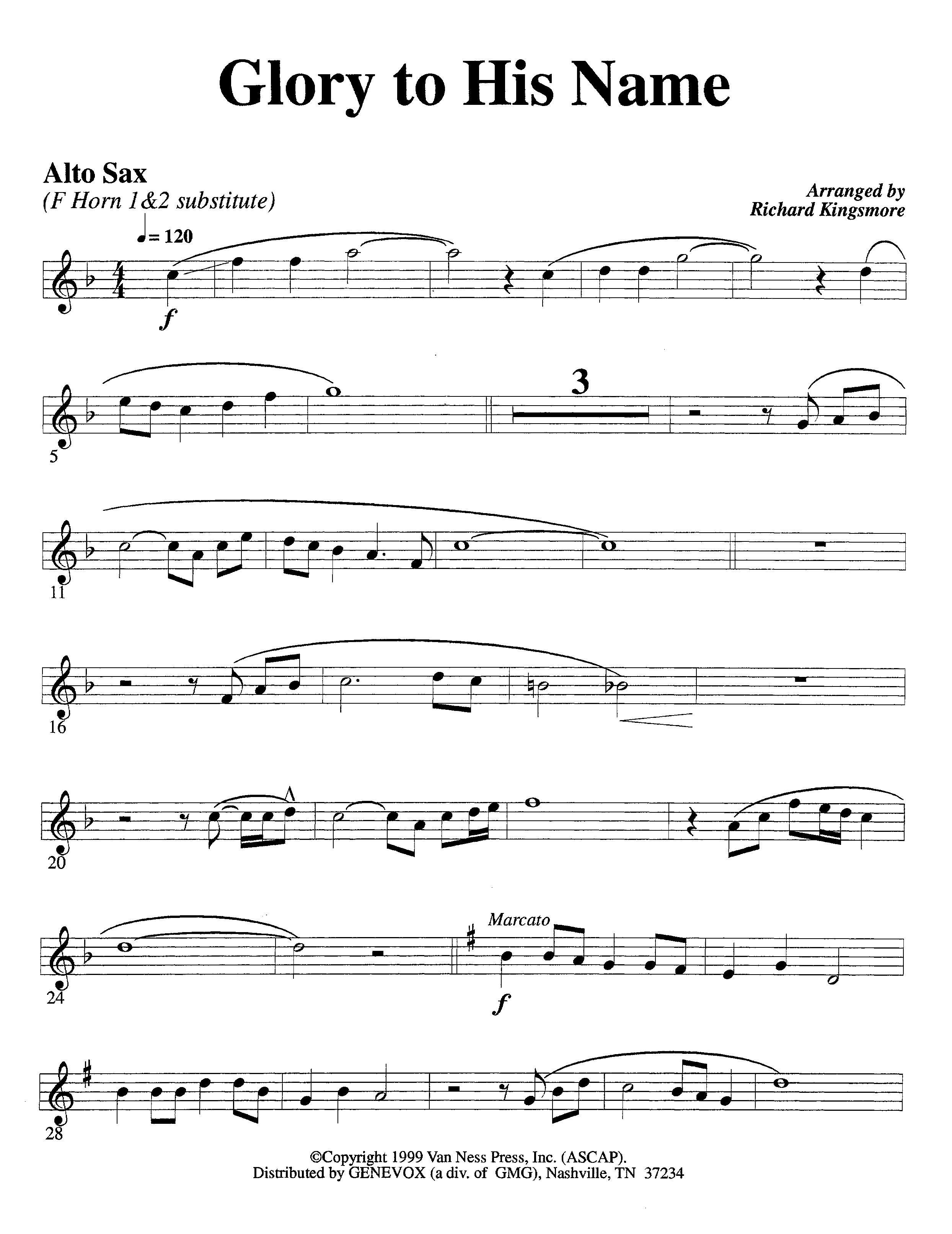 Glory To His Name (Instrumental) Alto Sax (Lifeway Worship / Arr. Richard Kingsmore)