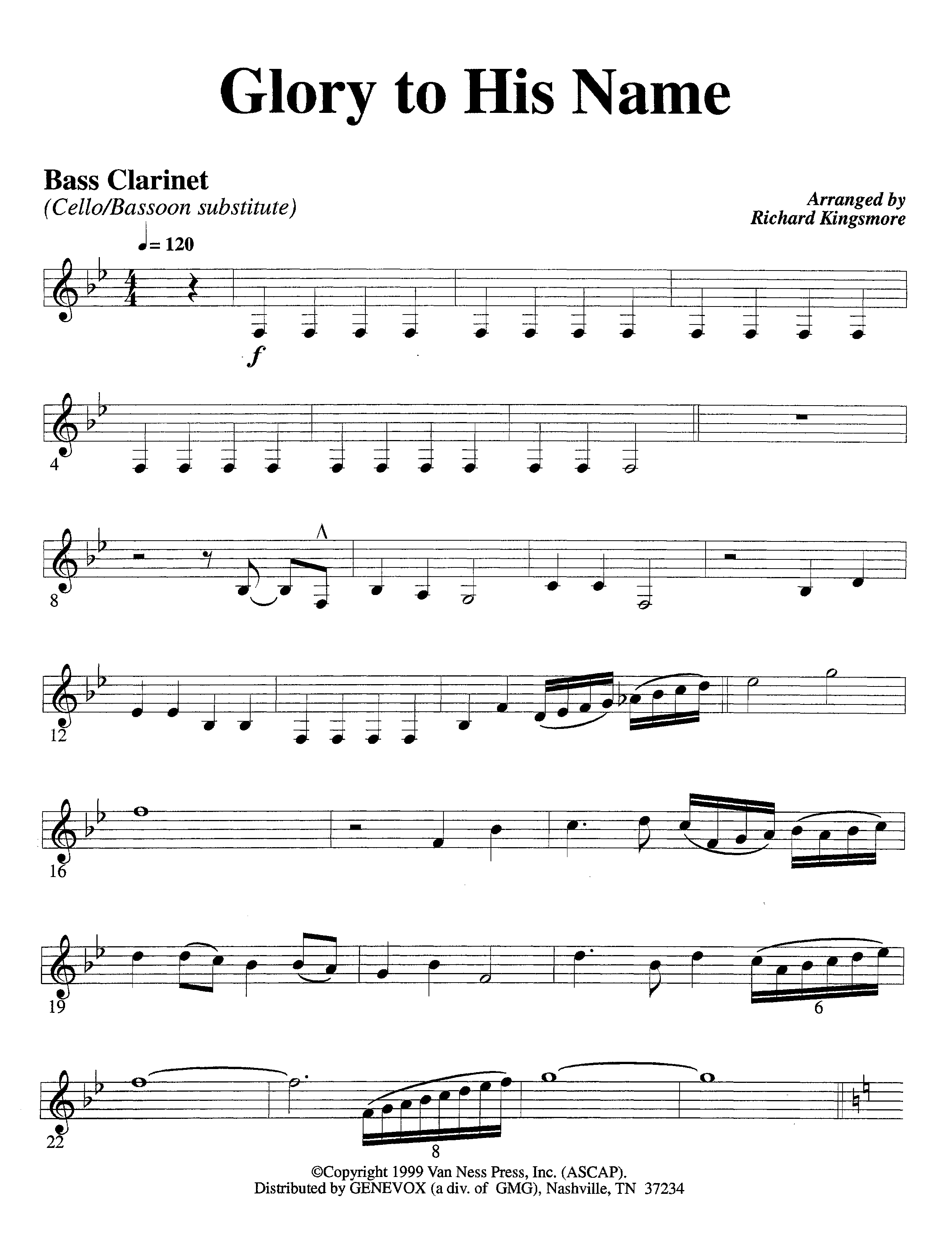 Glory To His Name (Instrumental) Bass Clarinet (Lifeway Worship / Arr. Richard Kingsmore)