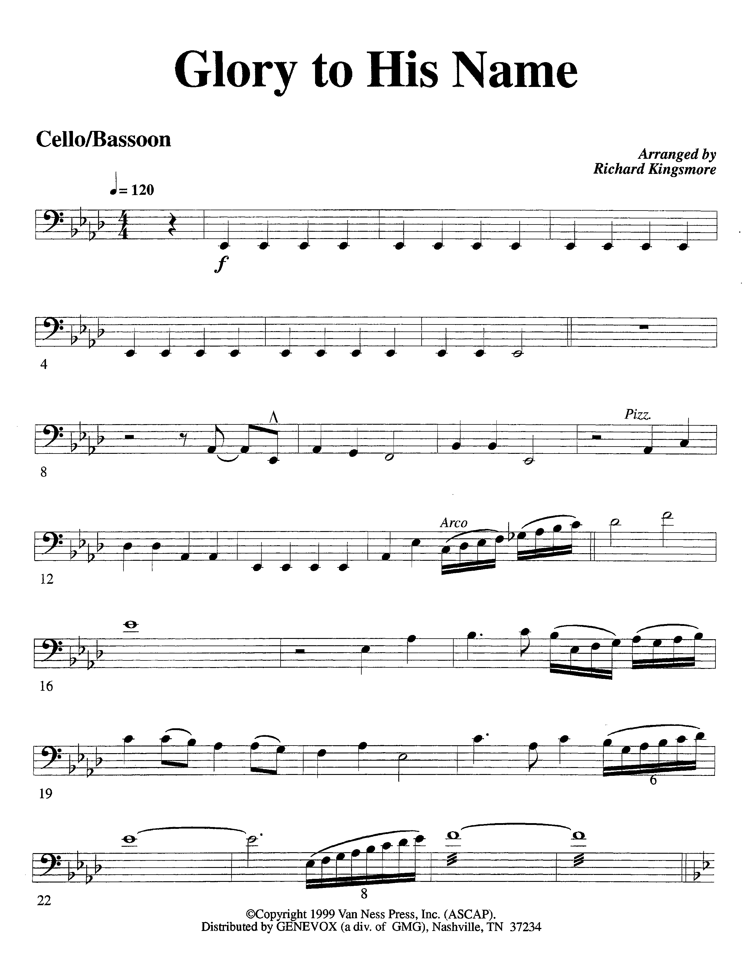 Glory To His Name (Instrumental) Cello (Lifeway Worship / Arr. Richard Kingsmore)