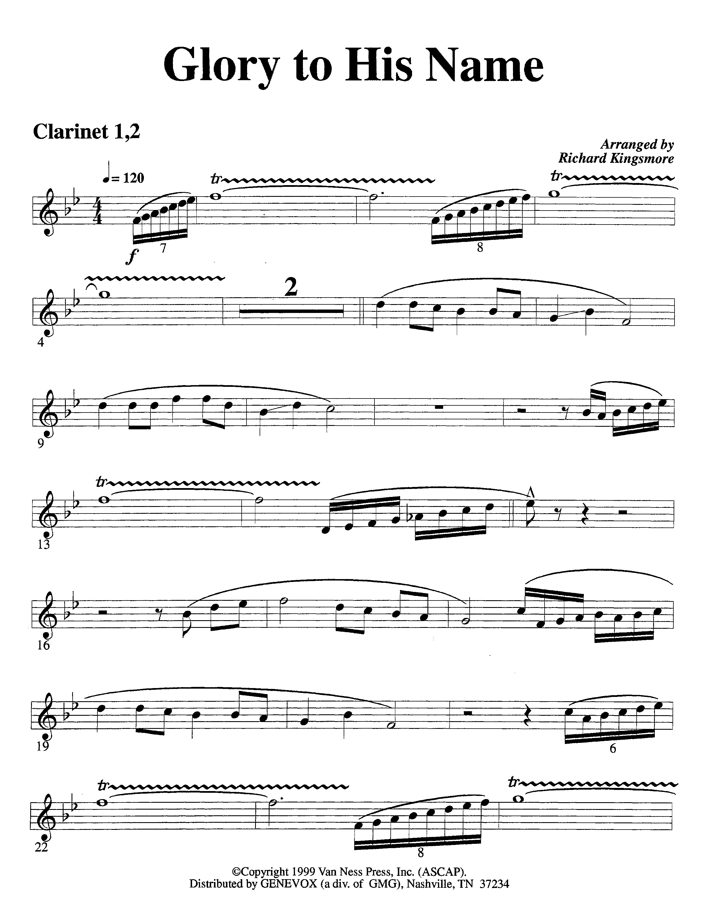 Glory To His Name (Instrumental) Clarinet 1/2 (Lifeway Worship / Arr. Richard Kingsmore)