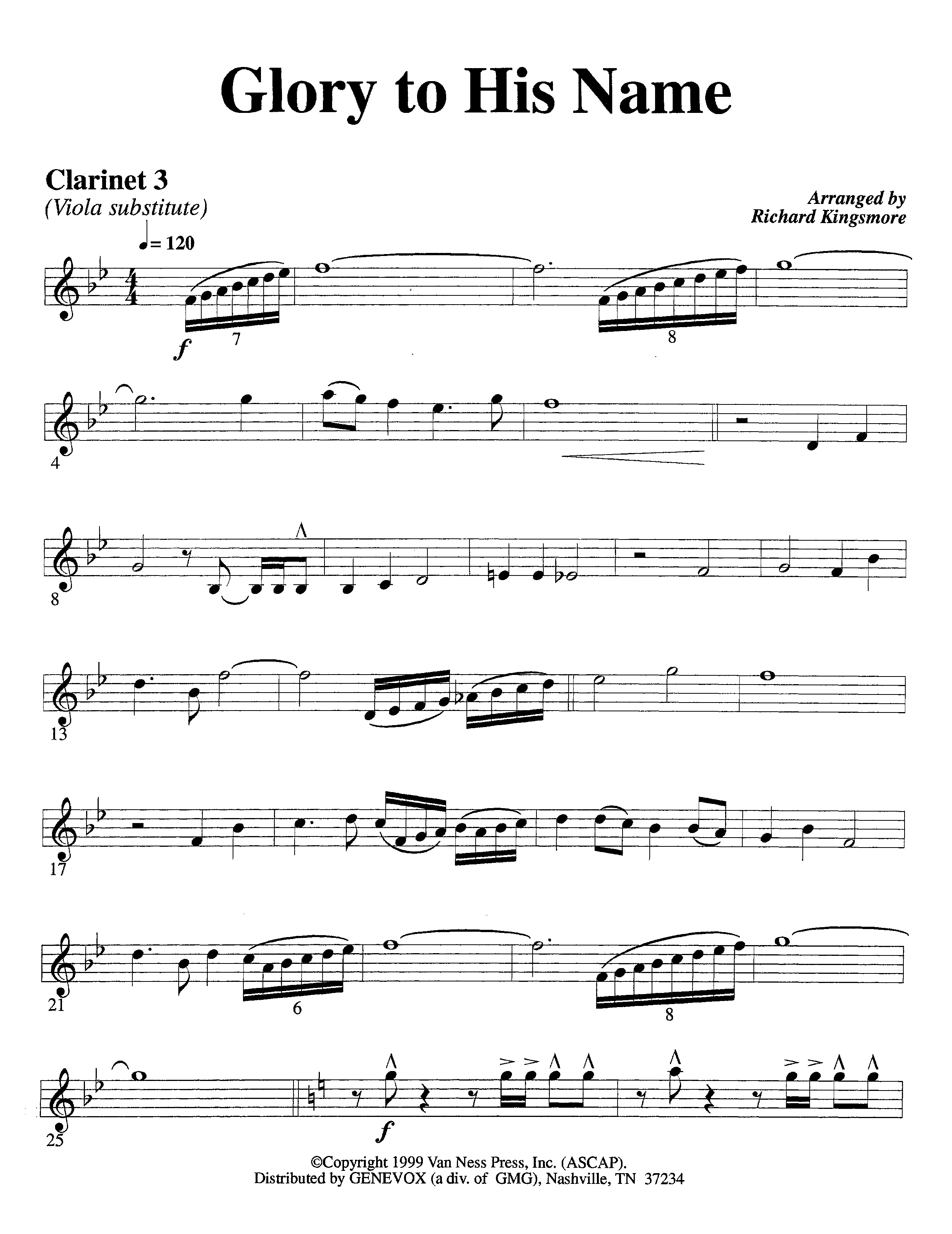 Glory To His Name (Instrumental) Clarinet 3 (Lifeway Worship / Arr. Richard Kingsmore)