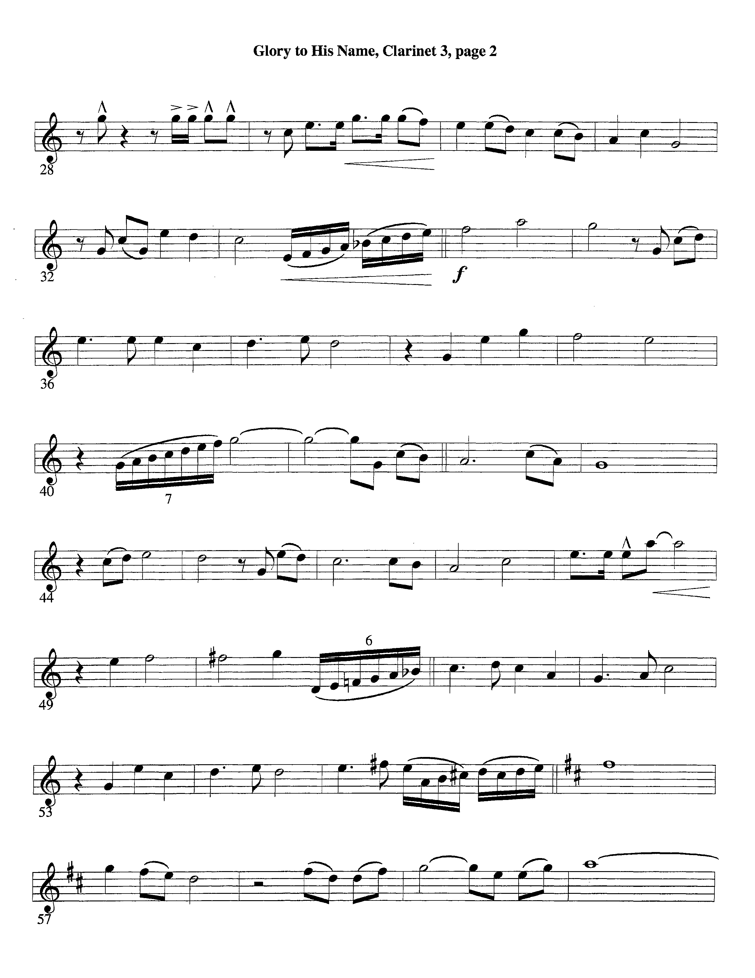 Glory To His Name (Instrumental) Clarinet 3 (Lifeway Worship / Arr. Richard Kingsmore)