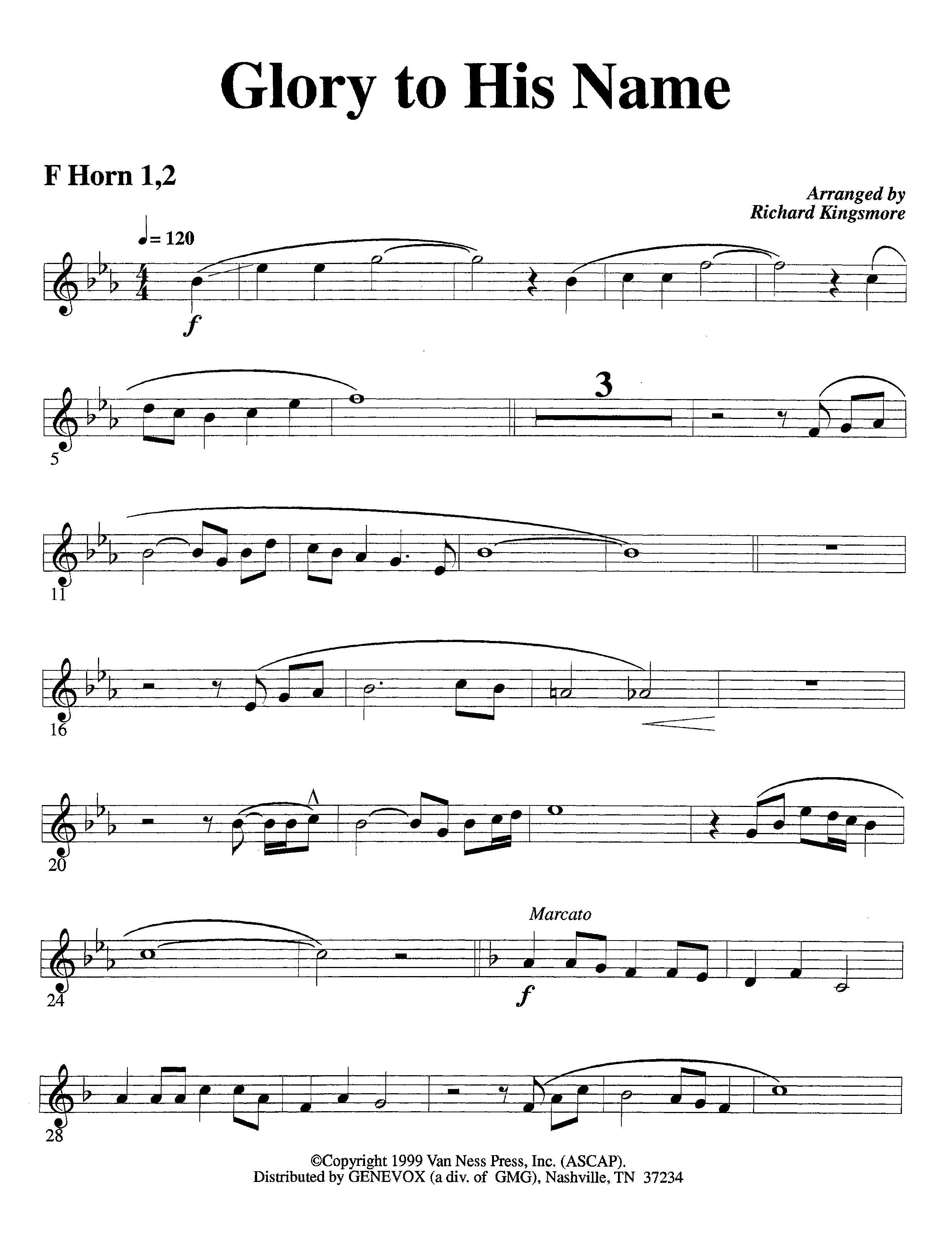 Glory To His Name (Instrumental) French Horn 1/2 (Lifeway Worship / Arr. Richard Kingsmore)