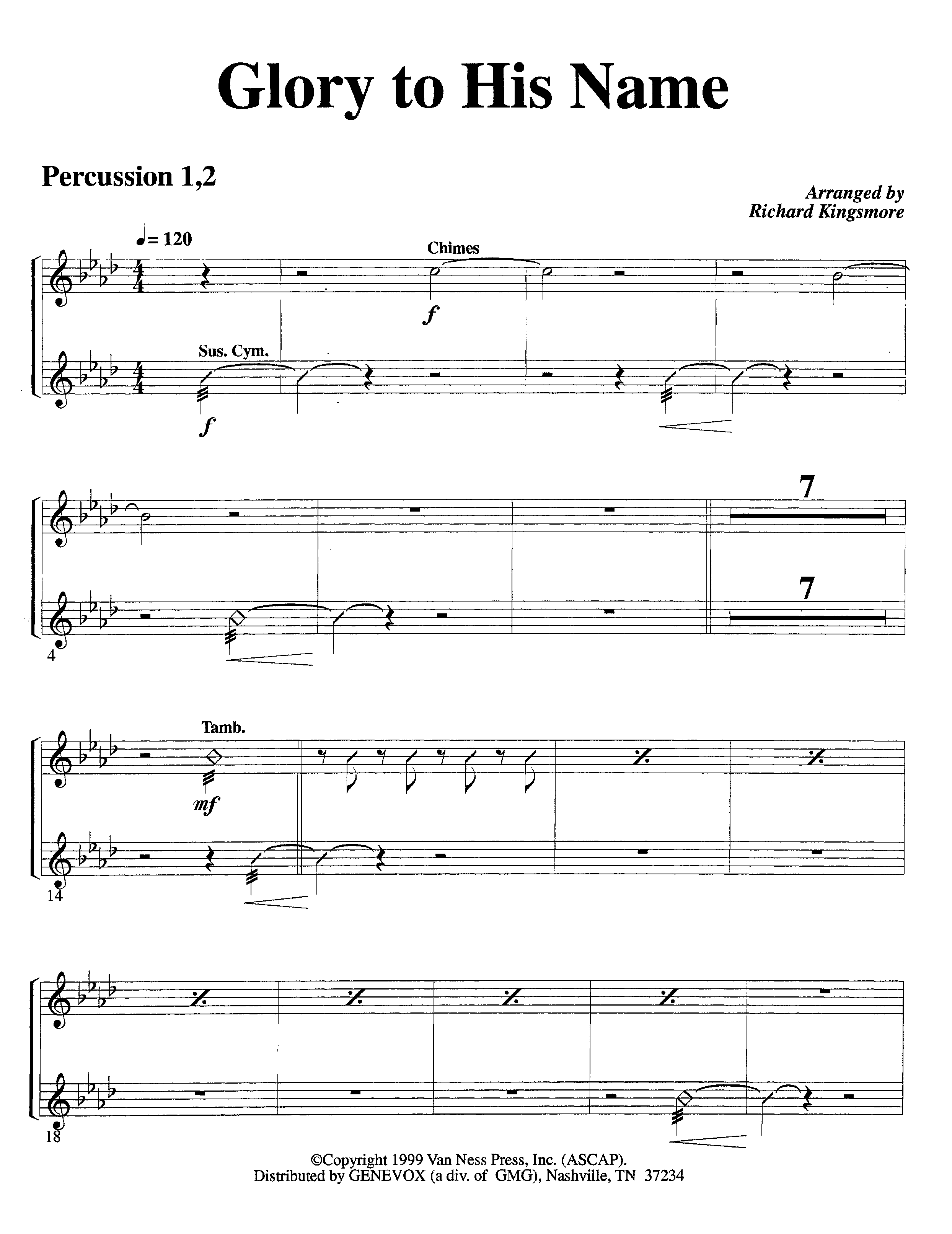 Glory To His Name (Instrumental) Percussion 1/2 (Lifeway Worship / Arr. Richard Kingsmore)