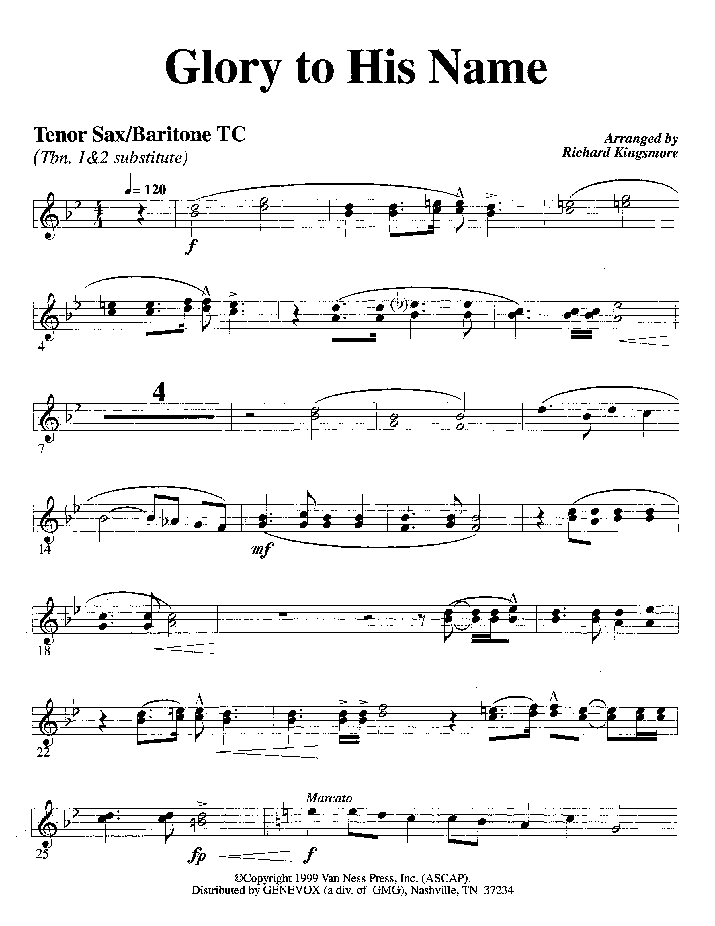 Glory To His Name (Instrumental) Tenor Sax/Baritone T.C. (Lifeway Worship / Arr. Richard Kingsmore)