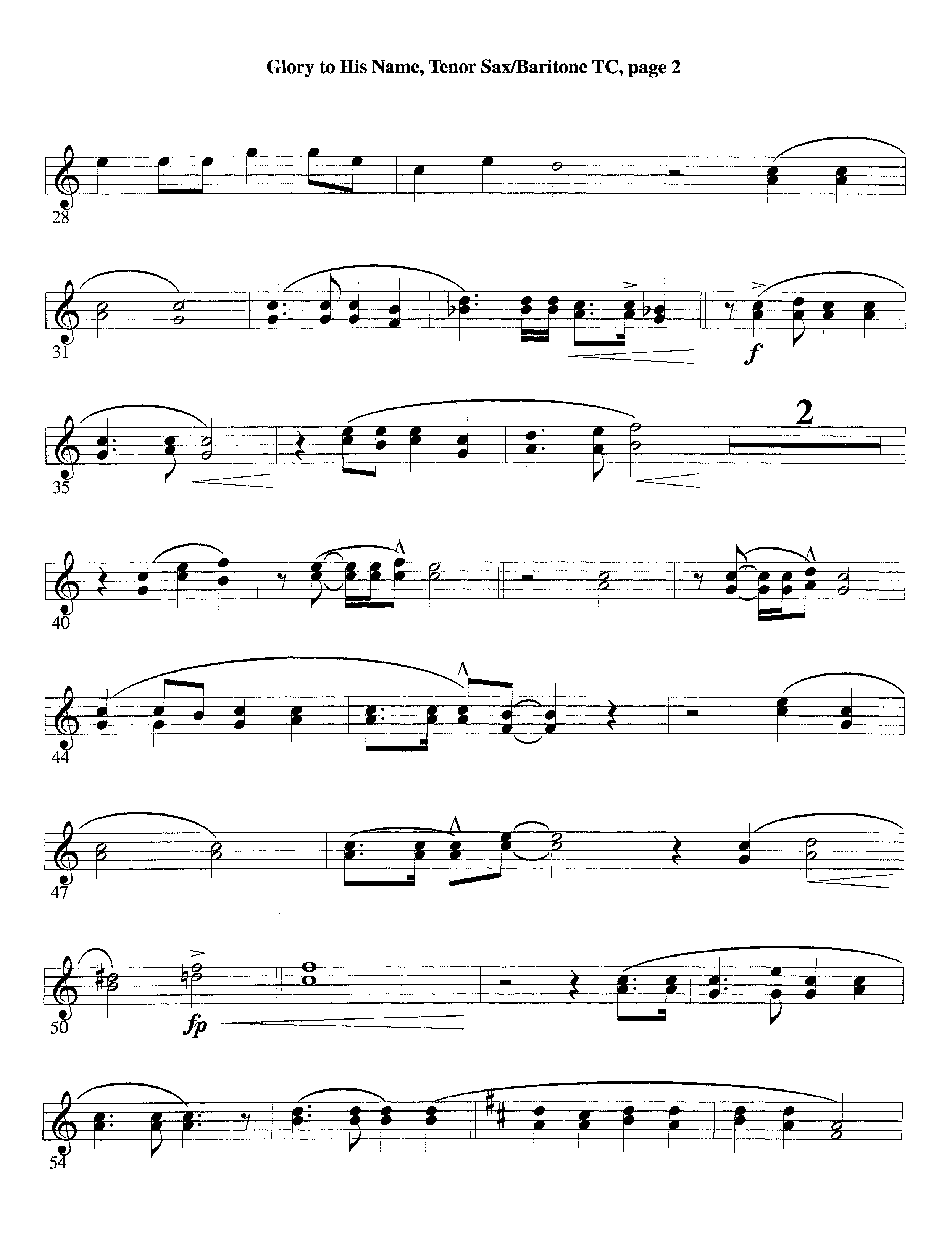 Glory To His Name (Instrumental) Tenor Sax/Baritone T.C. (Lifeway Worship / Arr. Richard Kingsmore)