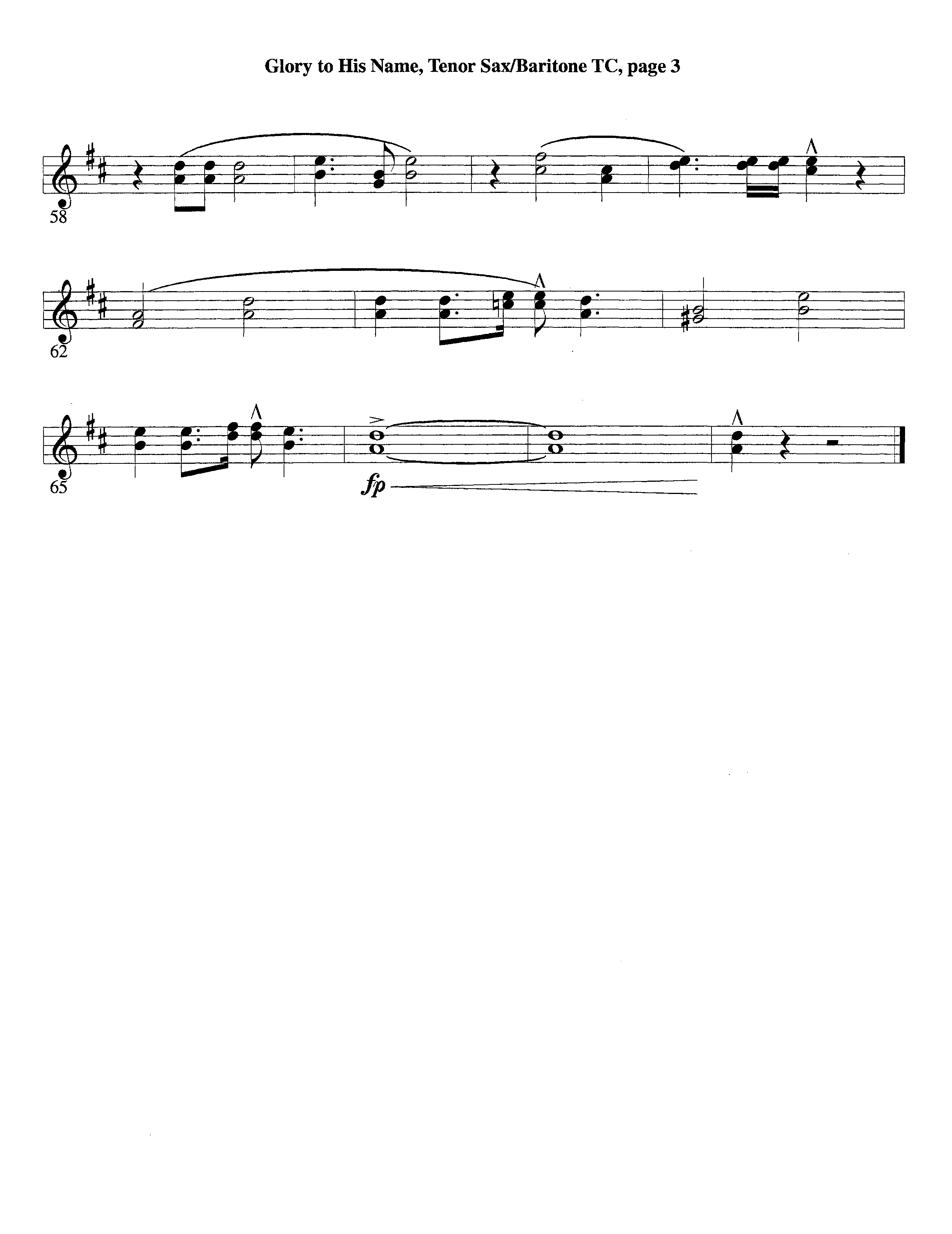 Glory To His Name (Instrumental) Tenor Sax/Baritone T.C. (Lifeway Worship / Arr. Richard Kingsmore)