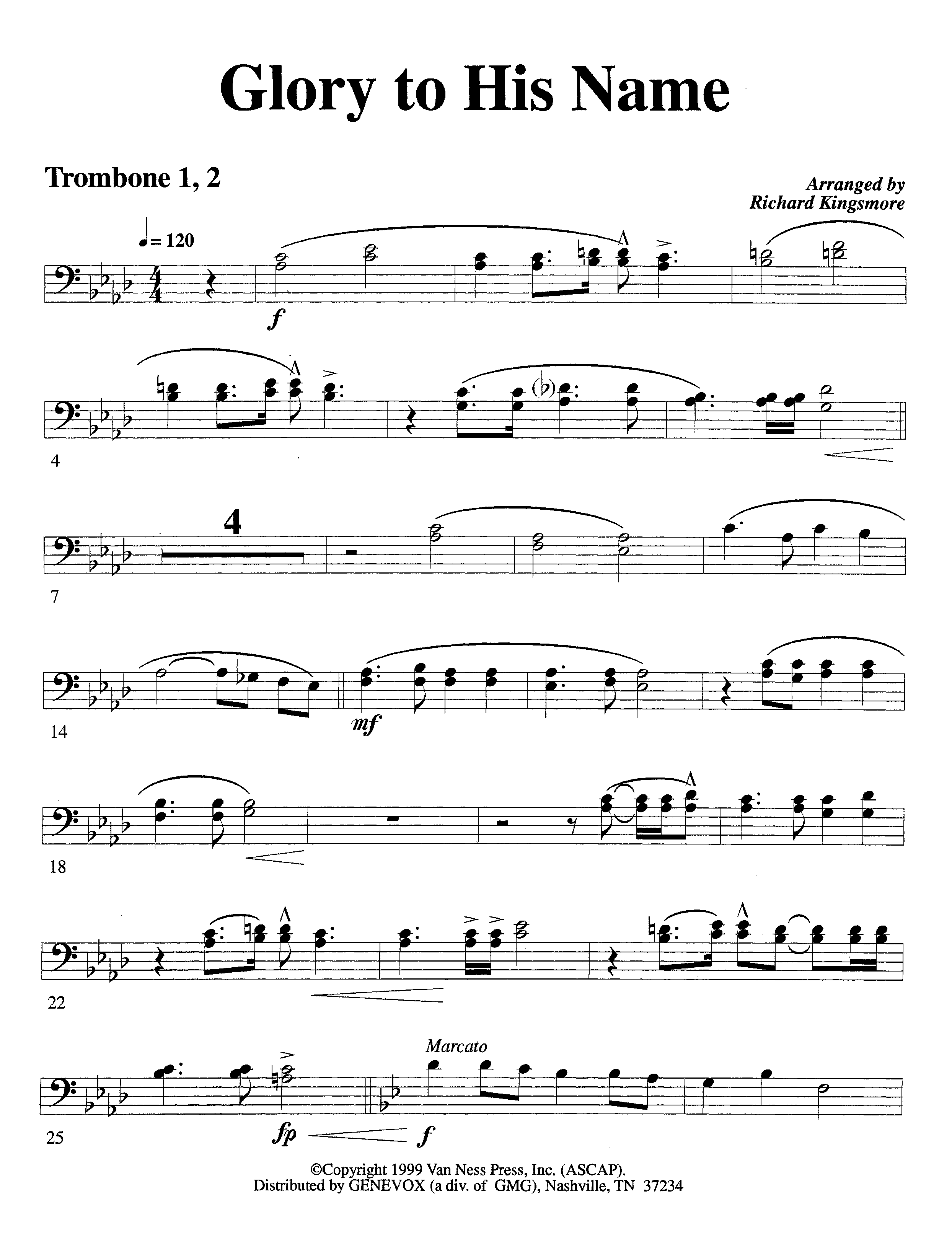 Glory To His Name (Instrumental) Trombone 1/2 (Lifeway Worship / Arr. Richard Kingsmore)