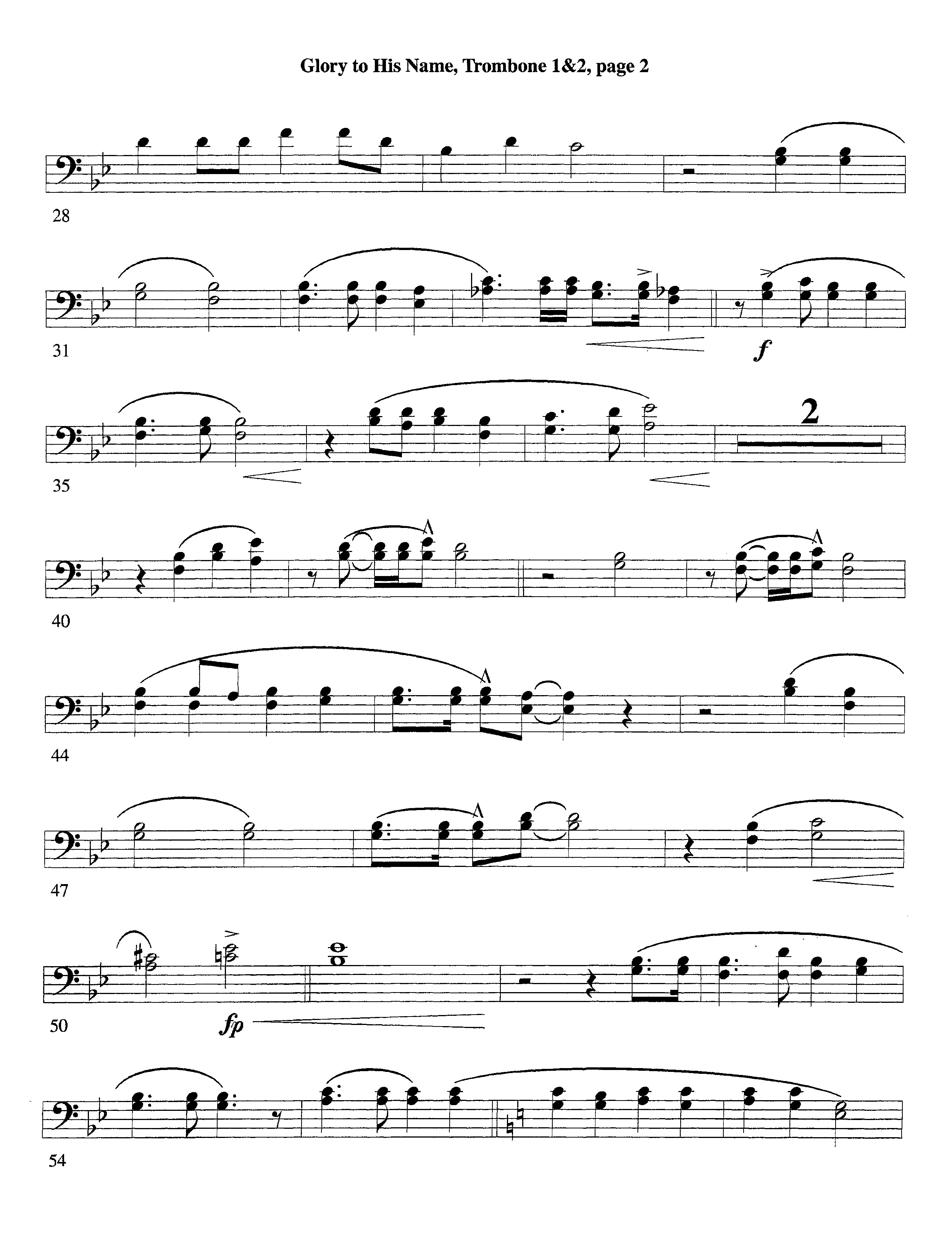 Glory To His Name (Instrumental) Trombone 1/2 (Lifeway Worship / Arr. Richard Kingsmore)