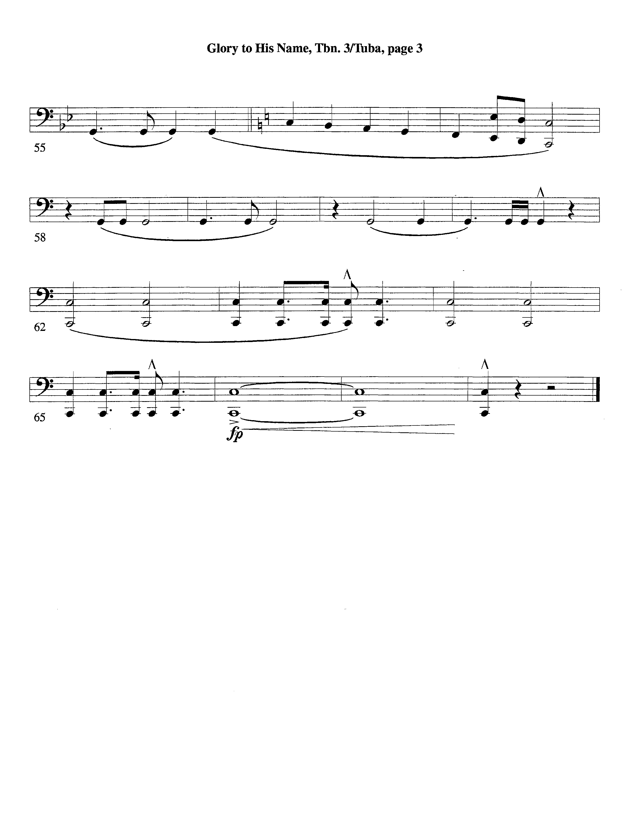 Glory To His Name (Instrumental) Trombone 3/Tuba (Lifeway Worship / Arr. Richard Kingsmore)