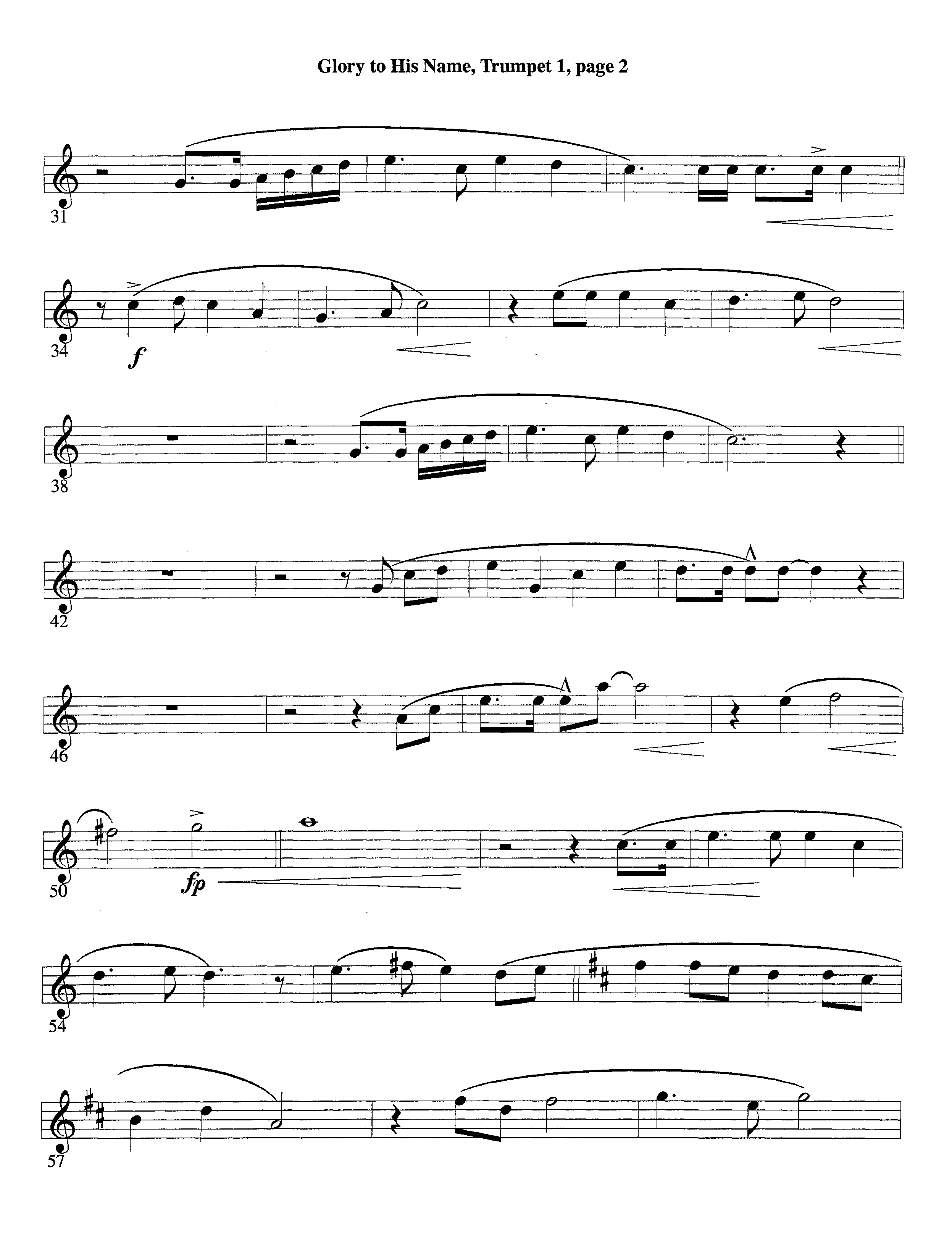 Glory To His Name (Instrumental) Trumpet 1 (Lifeway Worship / Arr. Richard Kingsmore)