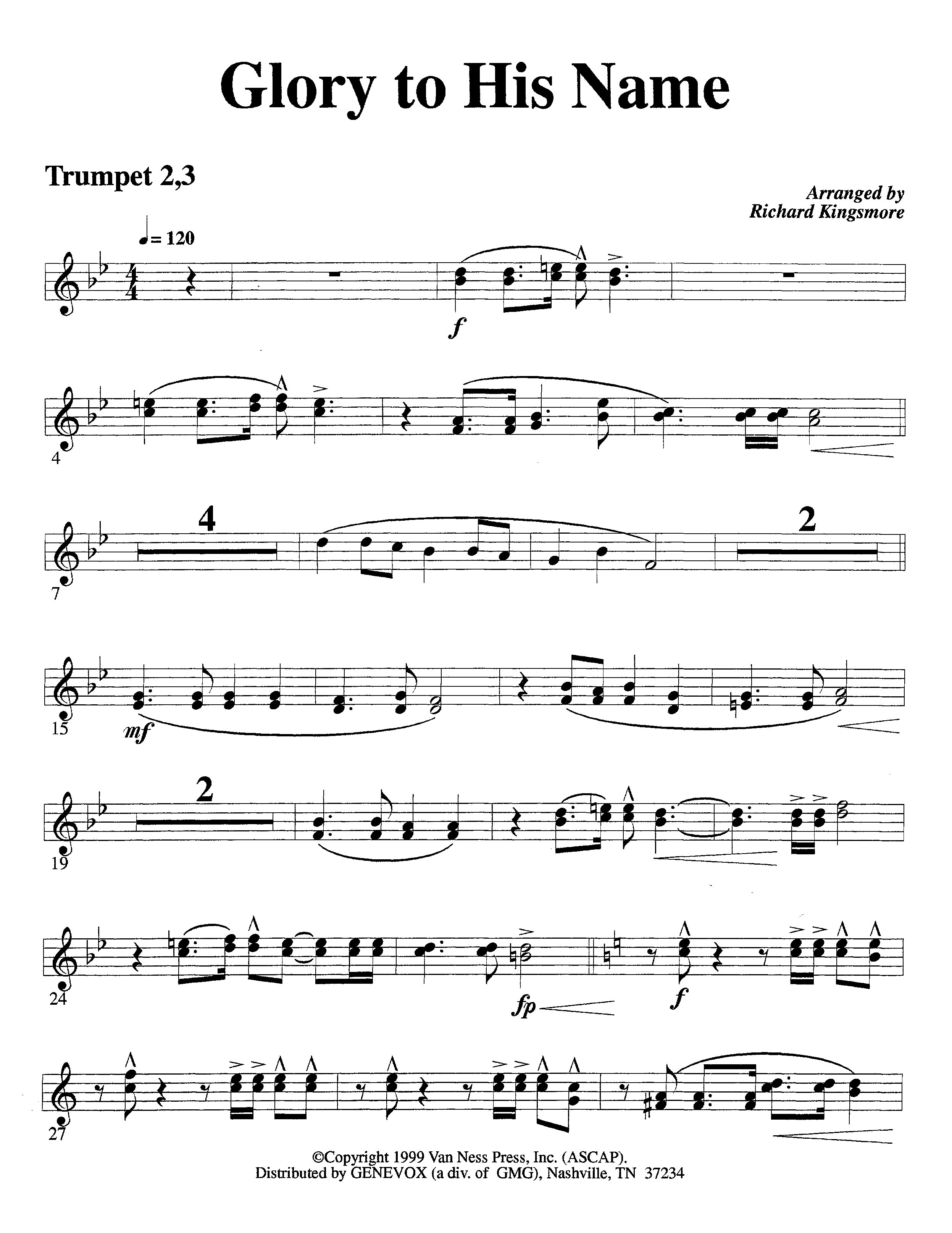 Glory To His Name (Instrumental) Trumpet 2/3 (Lifeway Worship / Arr. Richard Kingsmore)