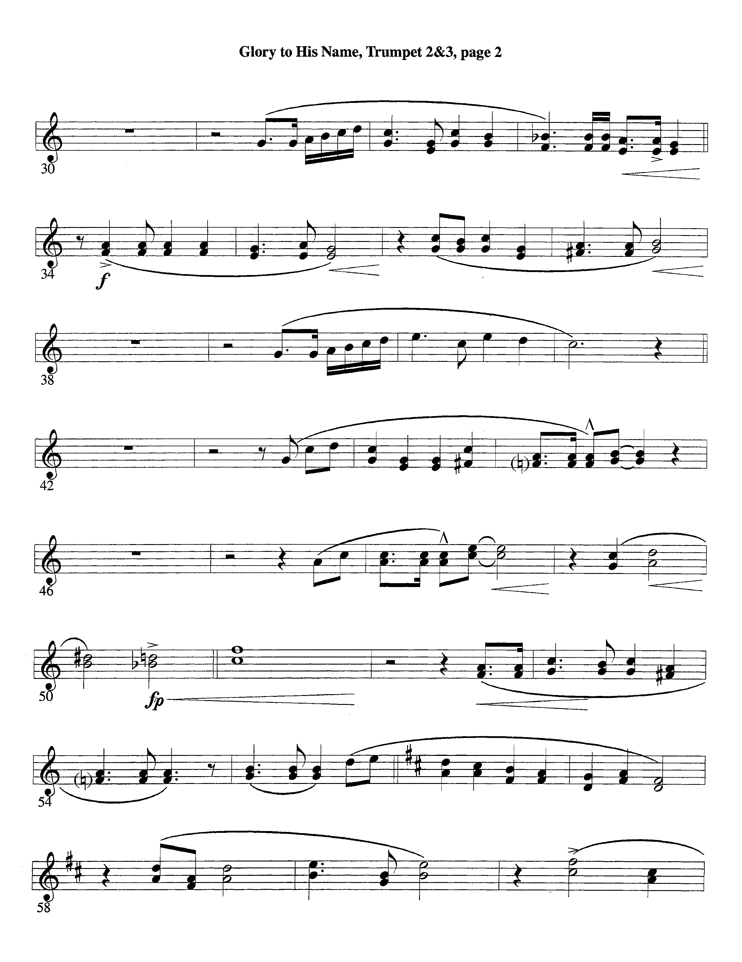 Glory To His Name (Instrumental) Trumpet 2/3 (Lifeway Worship / Arr. Richard Kingsmore)