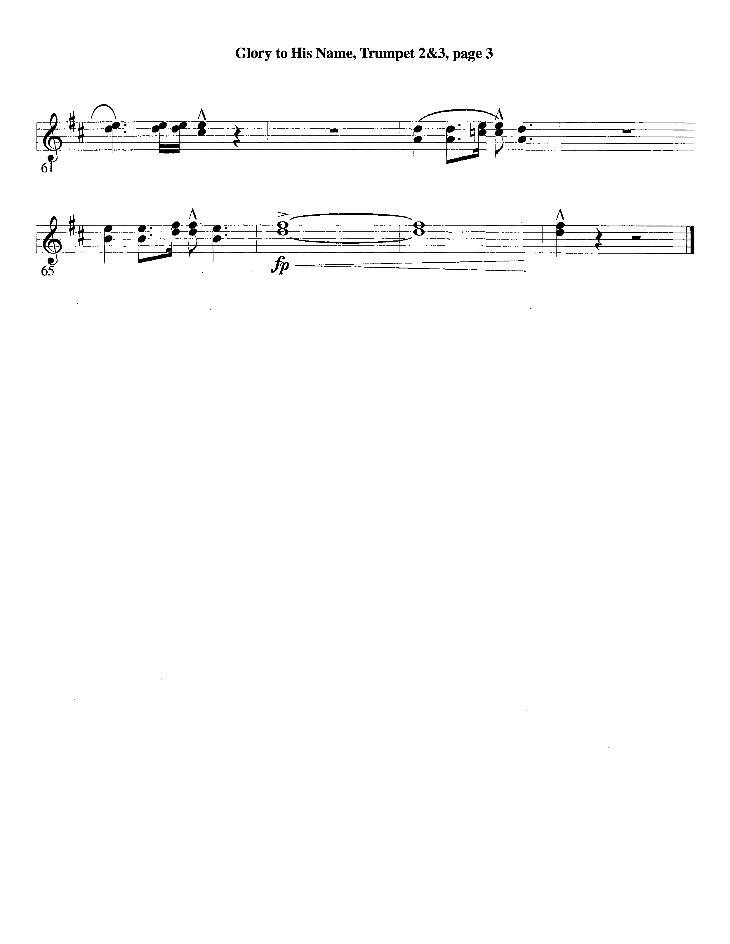 Glory To His Name (Instrumental) Trumpet 2/3 (Lifeway Worship / Arr. Richard Kingsmore)