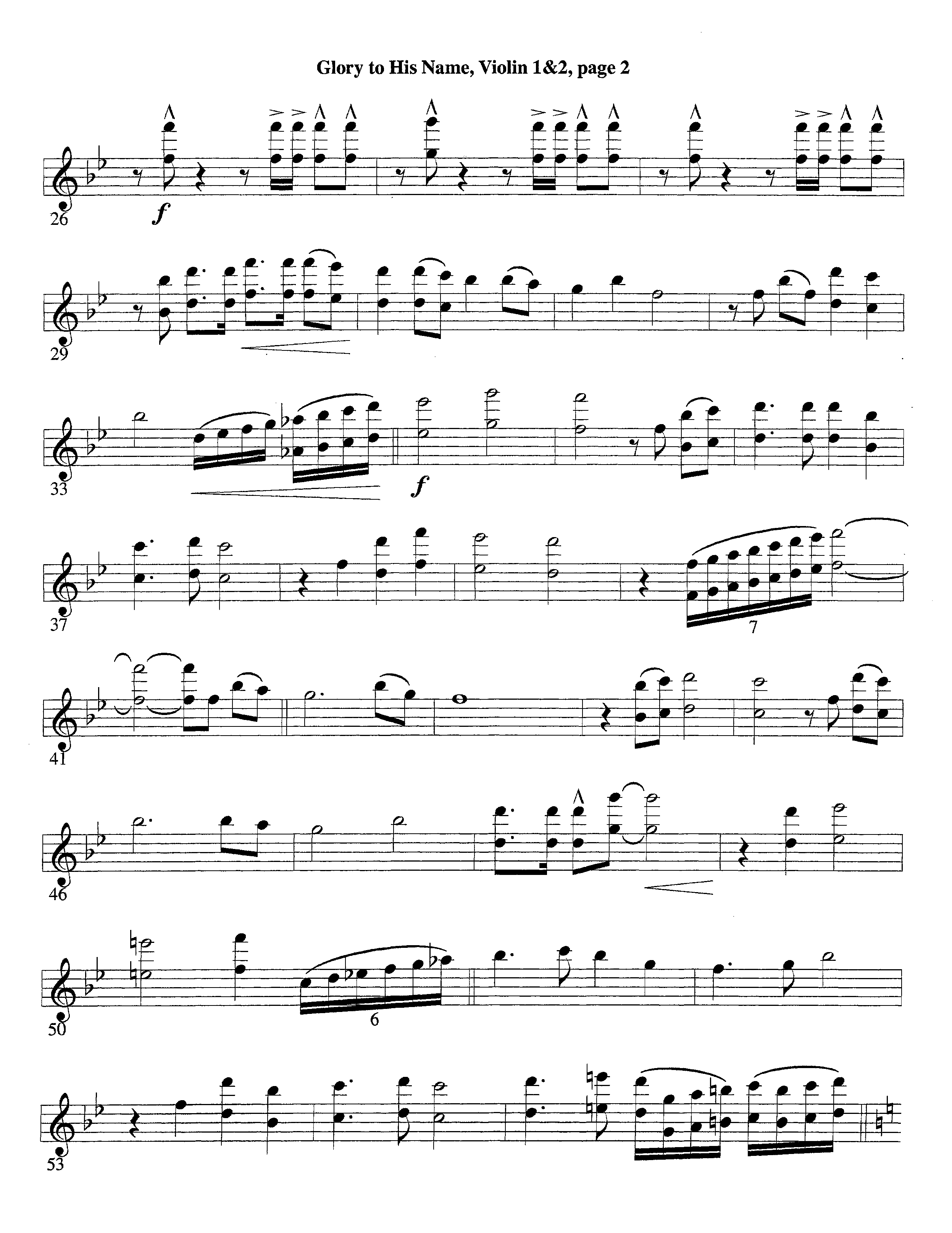 Glory To His Name (Instrumental) Violin 1/2 (Lifeway Worship / Arr. Richard Kingsmore)