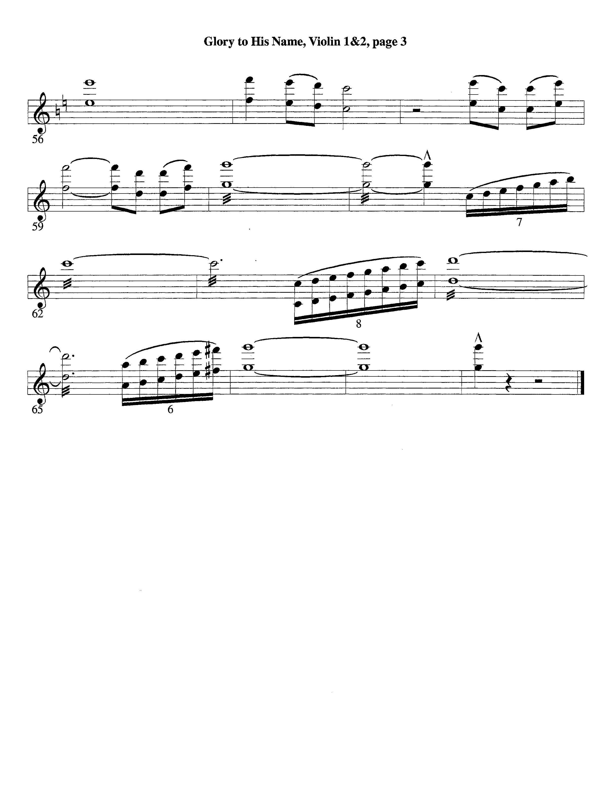 Glory To His Name (Instrumental) Violin 1/2 (Lifeway Worship / Arr. Richard Kingsmore)