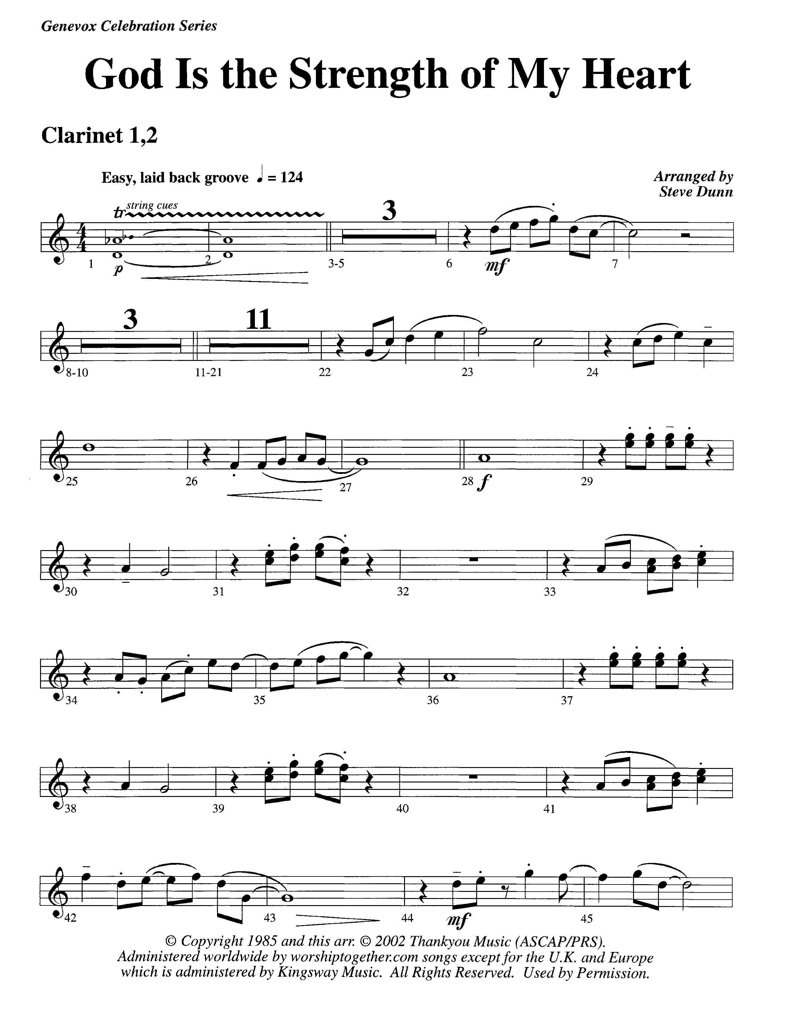 God Is The Strength Of My Heart (Instrumental) Clarinet 1/2 (Lifeway Worship / Arr. Steve Dunn)